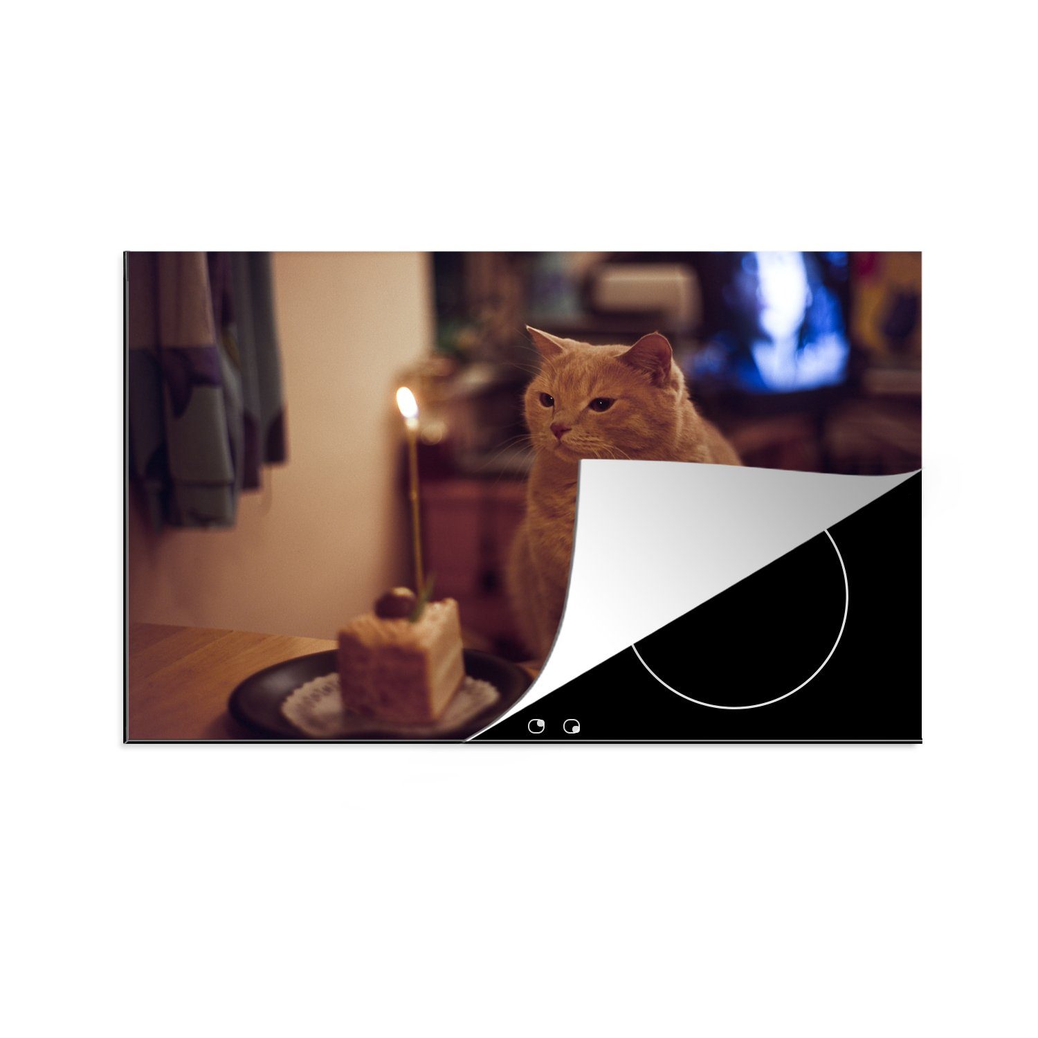 MuchoWow Herdblende-/Abdeckplatte Katze - Geburtstag (1 Ceranfeldabdeckung Induktionskochfeld tlg), cm, Schutz Vinyl, küche, die - für Kerze, 81x52