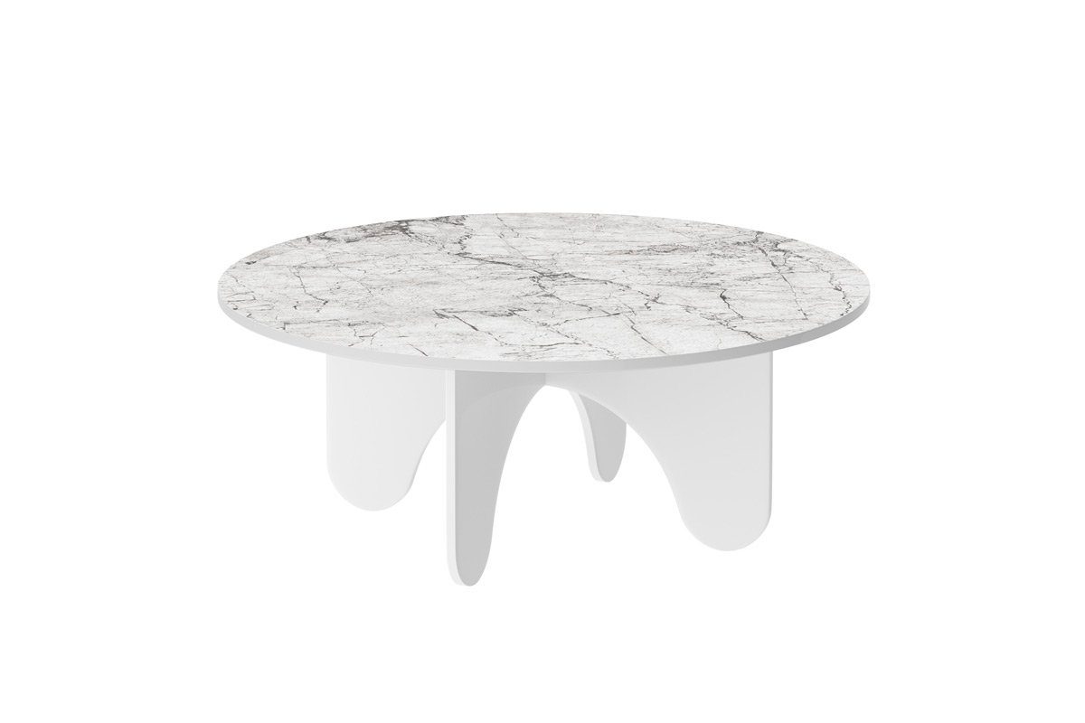 designimpex Couchtisch Design HRL-111 Hochglanz Rund Weiß x 100 Wohnzimmertisch Tisch Eiche 40 - Hochglanz cm cm Natur