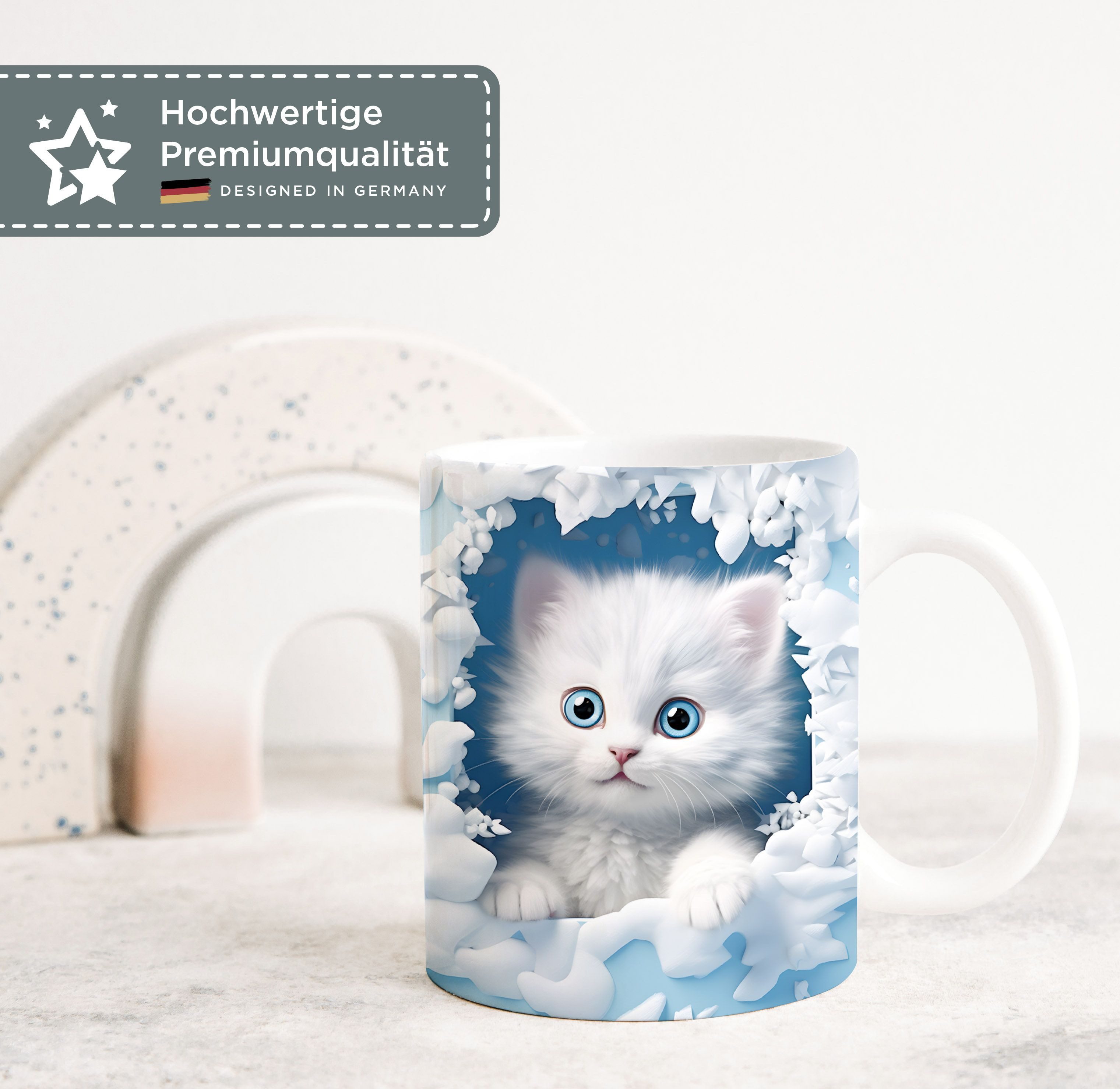 MoonWorks Tasse Tasse Weihnachten 3D Illusion Katze Schneemann Weihnachtsmann, Keramik – Bild 4 von 4