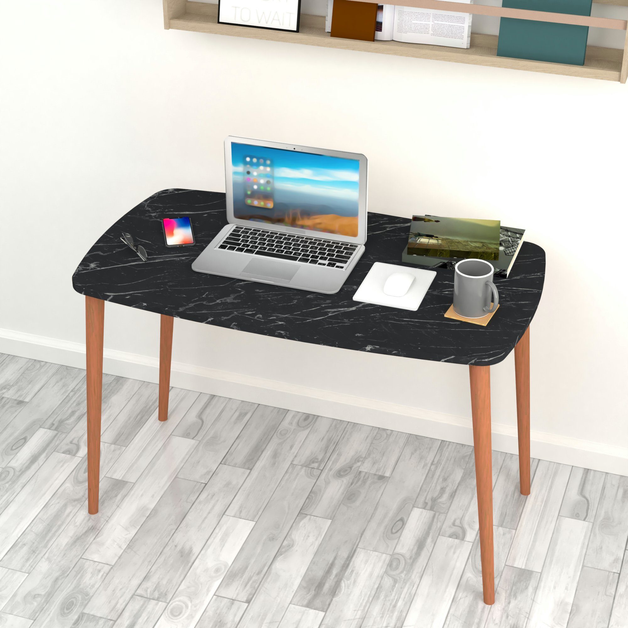 Marmoroptik Computertisch 70x105x60 cm »Kongsberg« Schreibtisch, PC-Tisch en.casa Schwarz