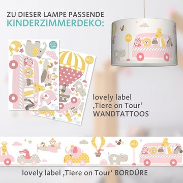 lovely label Pendelleuchte Tiere on Tour rosa/beige/gelb - Hängelampe Kinderzimmer Baby, Plug & Shine, LED wechselbar