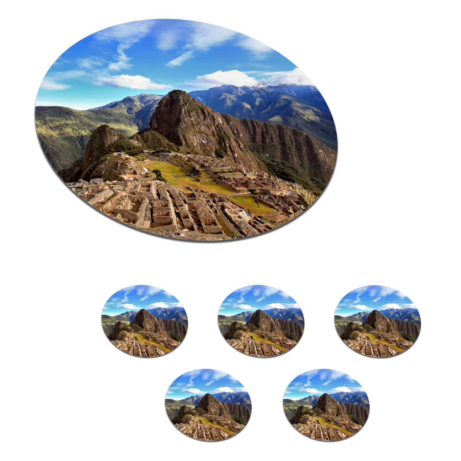 MuchoWow Glasuntersetzer Peru - Machu Picchu - Berg, Zubehör für Gläser, 6-tlg., Getränkeuntersetzer, Tassenuntersetzer, Korkuntersetzer, Tasse, Becher