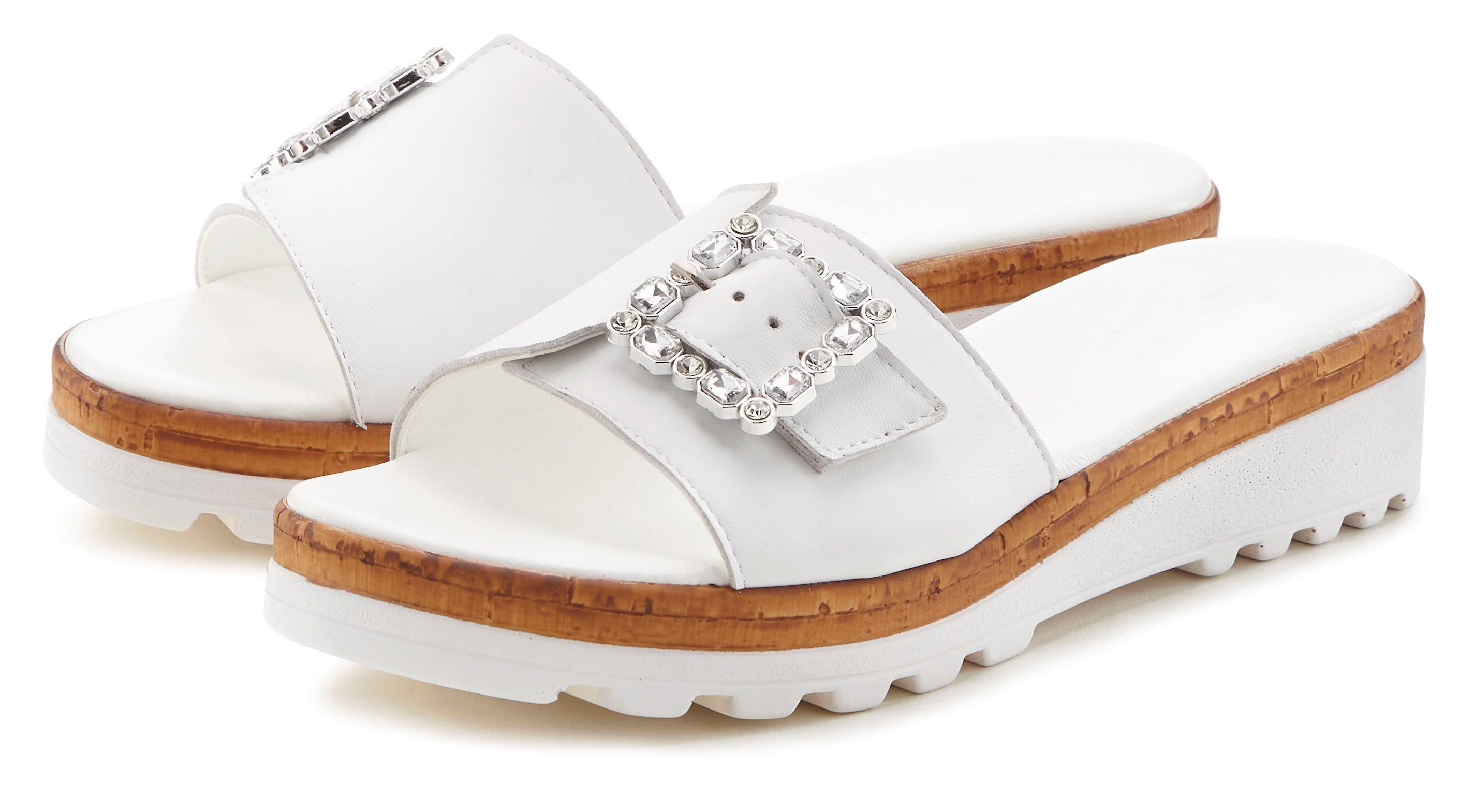 LASCANA Sandale, Sommerschuh, offener Schuh, Mule, Pantolette aus Leder mit dezentem Keilabsatz