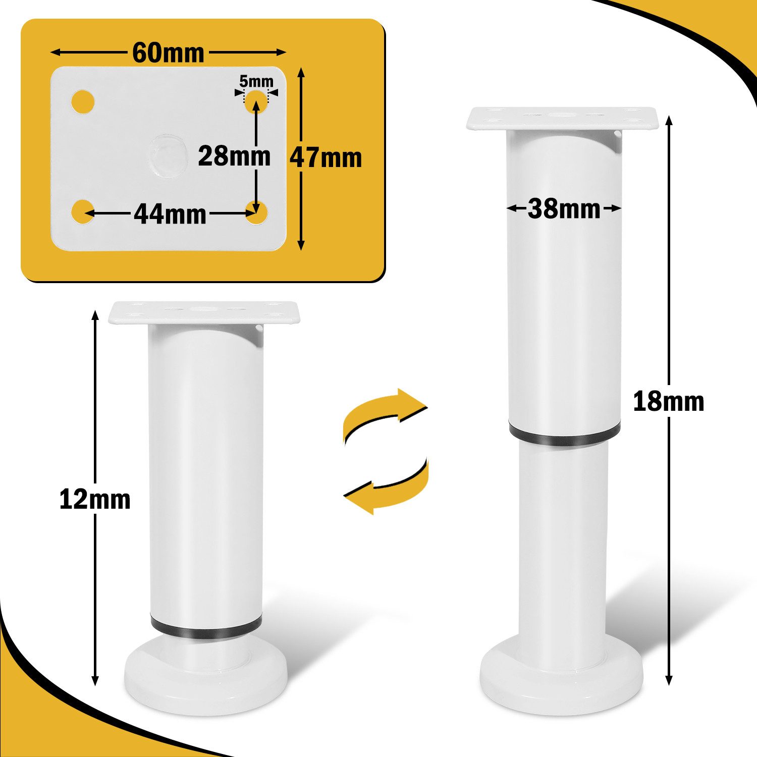Clanmacy Möbelfuß 8X Möbelfüße Tischbeine Sockelfuß Weiß Höhenverstellbar 120-180mm, (8-St)
