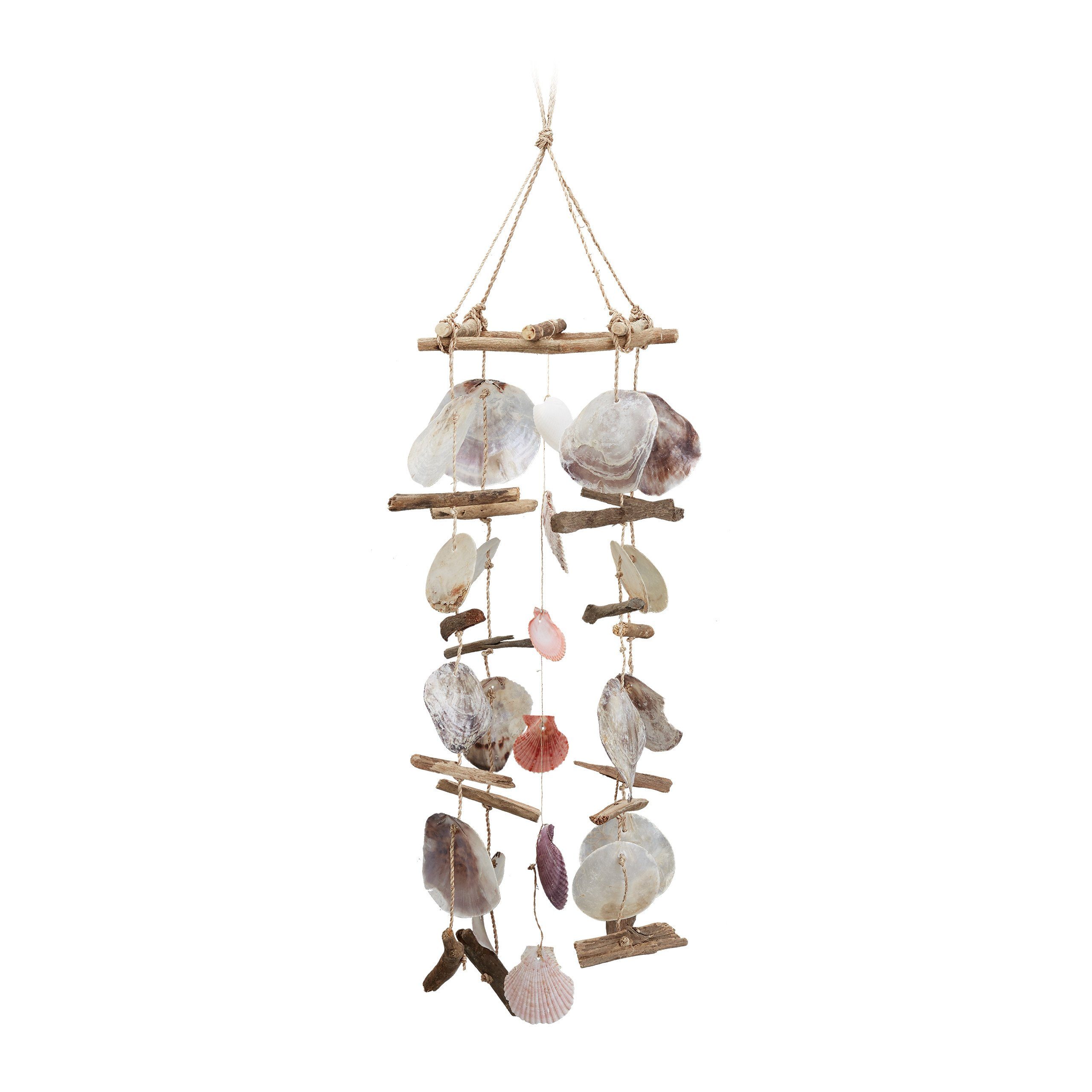 relaxdays Windspiel Windspiel Treibholz mit Muscheln