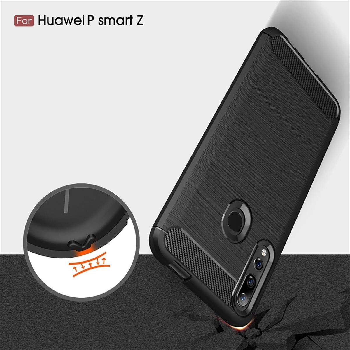 CoverKingz Handyhülle Huawei P smart Z Handyhülle Silikon Case Schutzhülle Etui Carbonfarben, Carbon Look Brushed Design