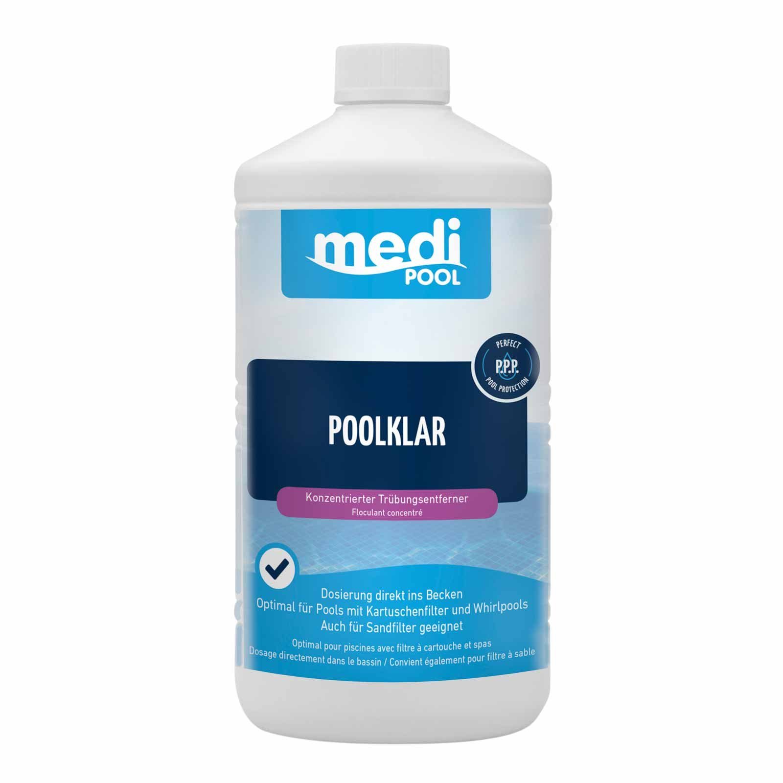 mediPOOL Poolpflege PoolKlar 1 L - Trübungsbeseitiger, Wasserpflege Poolreiniger, (Kein Set)