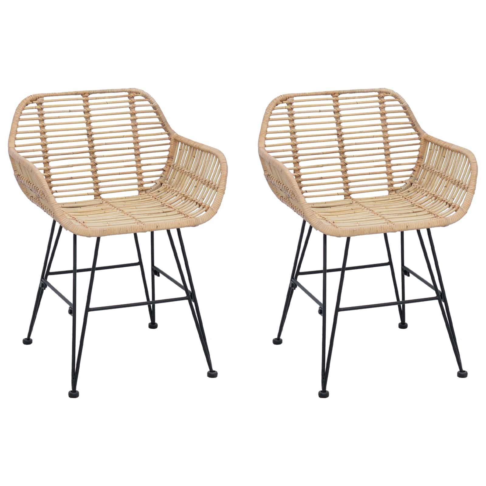 vidaXL Esszimmerstuhl Esszimmerstuhl 2 stk. Rattan und Eisen Natur 55 x 50 x 74 cm (2 St)
