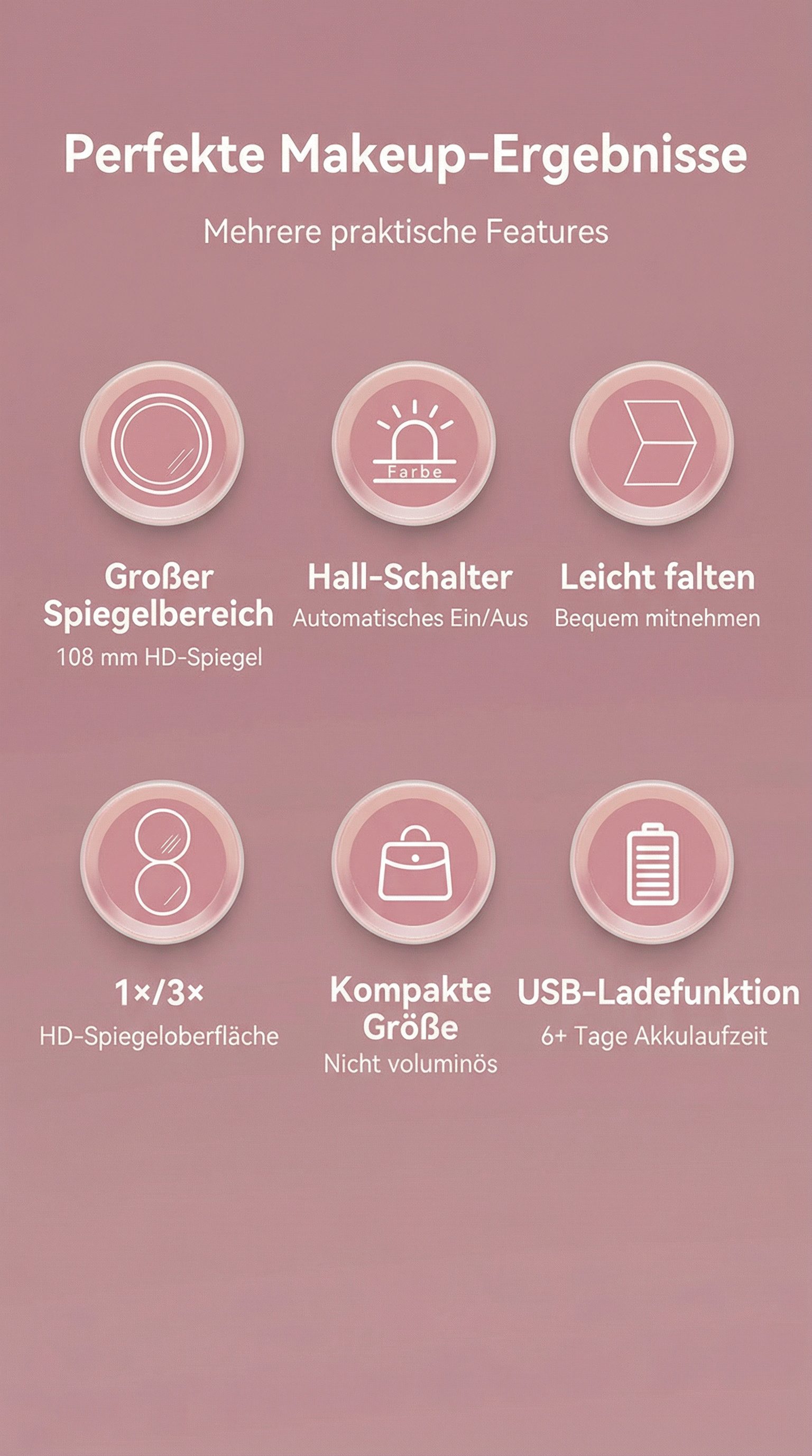 SWGOTA Schminkspiegel Kosmetikspiegel Led Taschenspiegel mit 1X/3×Vergrößerung, Beleuchtung, Faltbarer kleiner Handspiegel mit Licht, Reisespiegel für Reise/Makeup