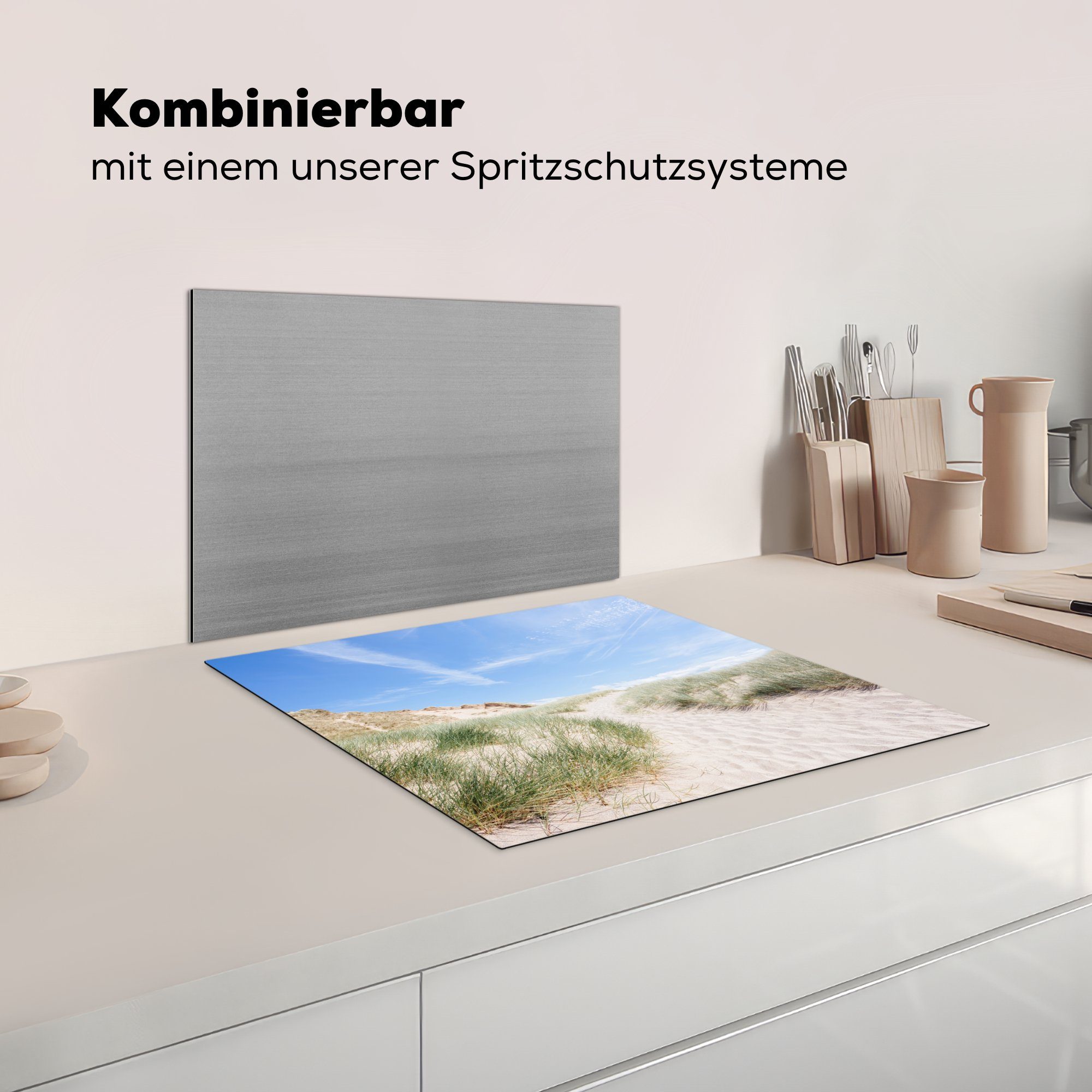 küche, tlg), - die Vinyl, Gras, cm, für Induktionsmatte MuchoWow Strand - Düne Herdblende-/Abdeckplatte (1 Ceranfeldabdeckung 59x52