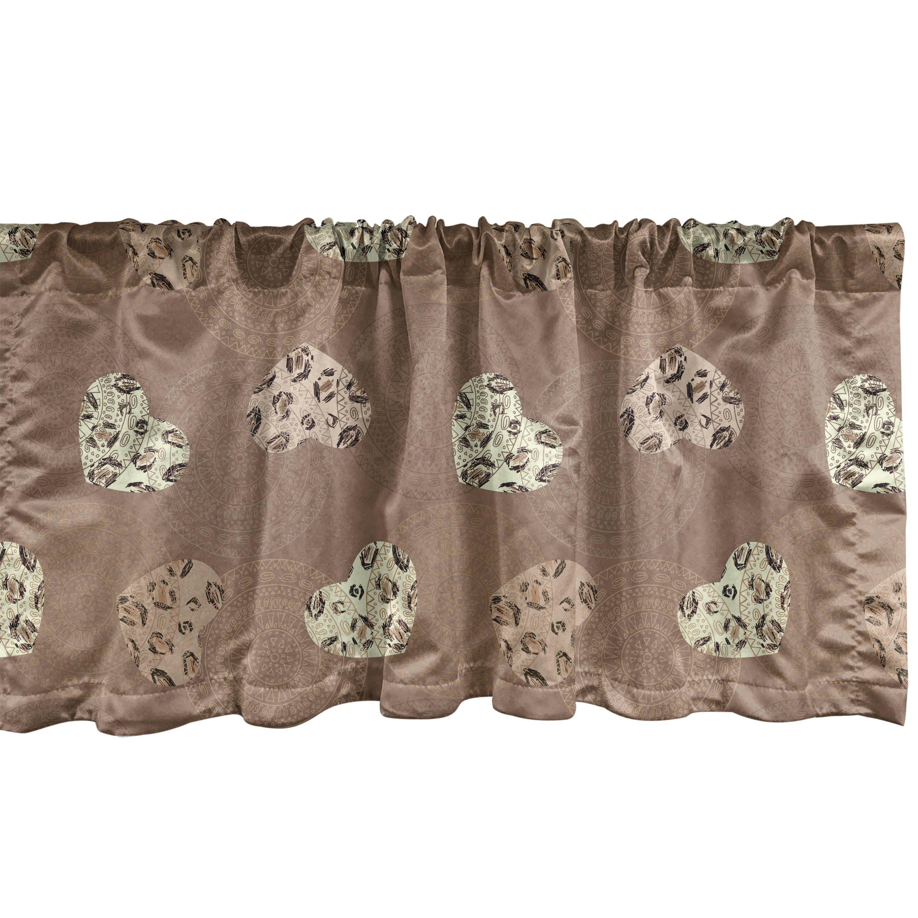 Scheibengardine Vorhang Volant für Küche Schlafzimmer Dekor mit Stangentasche, Abakuhaus, Microfaser, Herzen Tierhaut Leopard Mandala