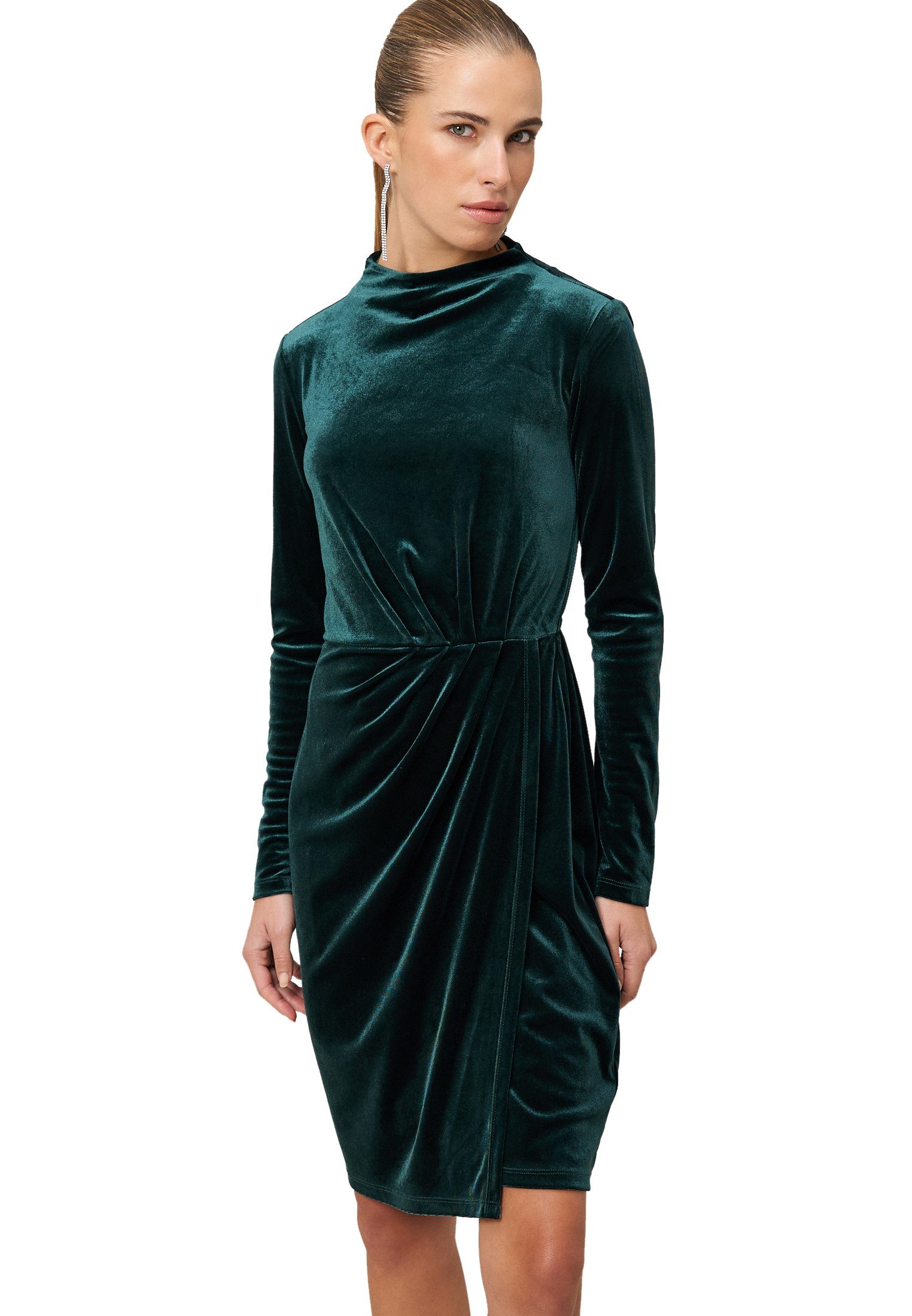Zero Samtkleid Damen Samtkleid mit Stehkragen drapiert /gerafft