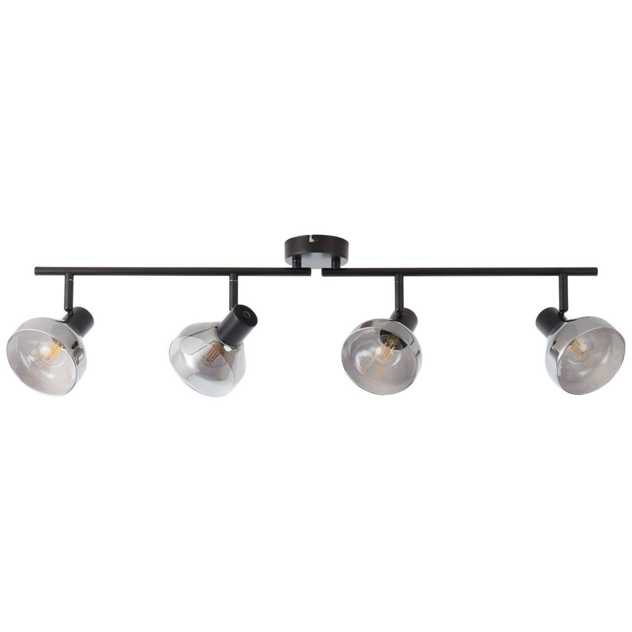 Lampe E14, schwarzmatt/rauchglas D45, 4flg 4x Deckenleuchte Reflekt, Spotrohr Reflekt 18W Brilliant