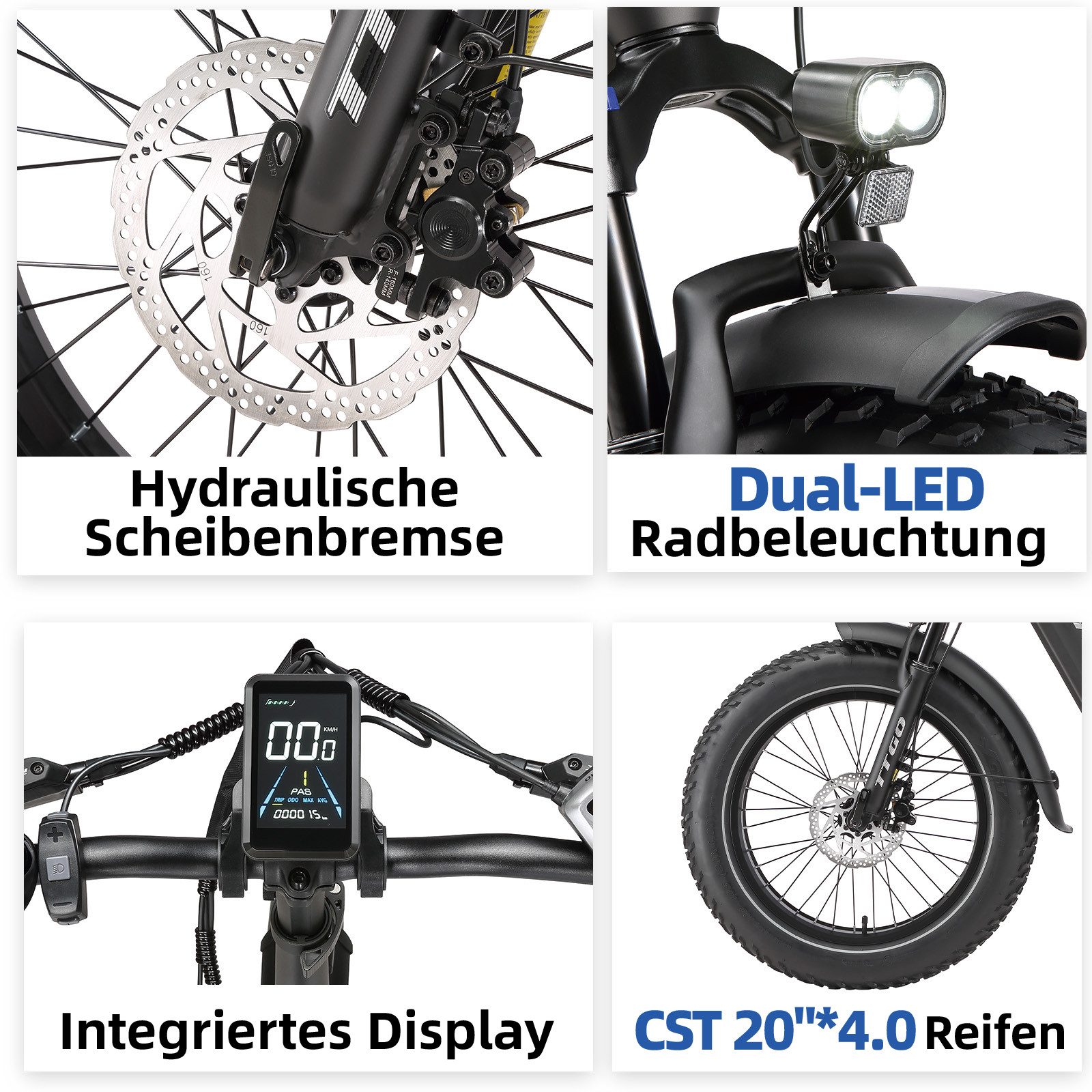 Vankel E-Bike Klapprad 20x4 Zoll, 70Nm, 860Wh, 140km, Drehmomentsensor, max. 150kg, 7 Gang SHIMANO, Kettenschaltung, Heckmotor, 870 Wh, (klappbar, LCD-Farbdispl – Bild 3 von 5