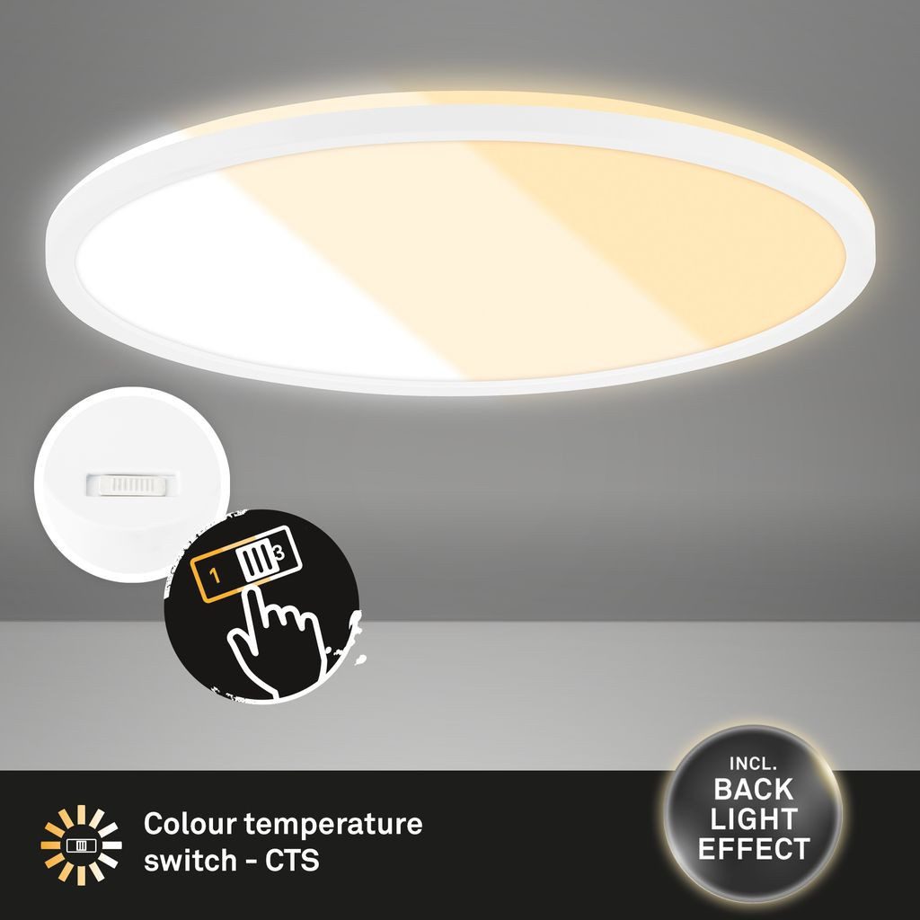 Briloner Leuchten LED Deckenleuchte 7557016, Bluetooth, LED fest integriert, 2700K - Extra-Warmweiß, Farbtemperatur über CTS Schalter regelbar, rund, weiß, 29,3 cm