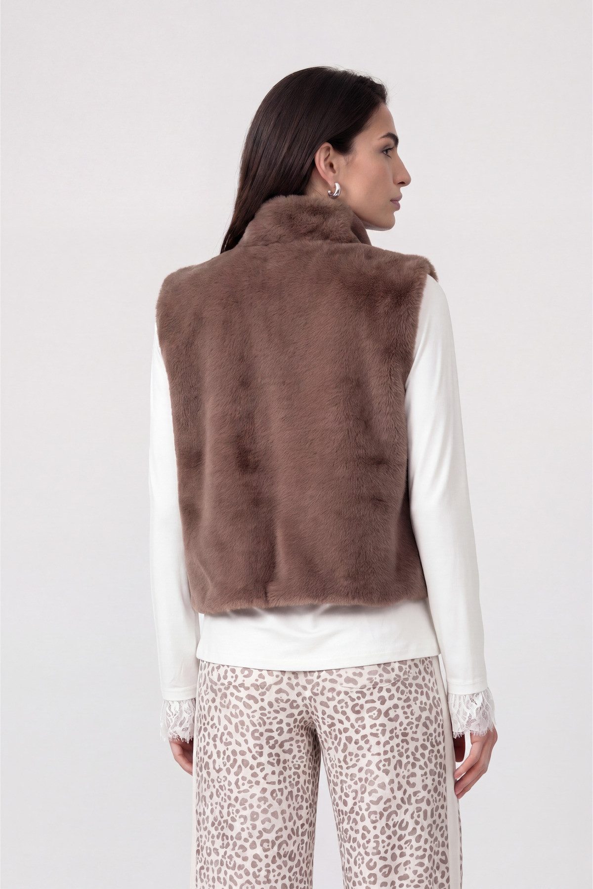 Monari Fellimitatweste Weste fake fur Regular fit mit Stehkragen