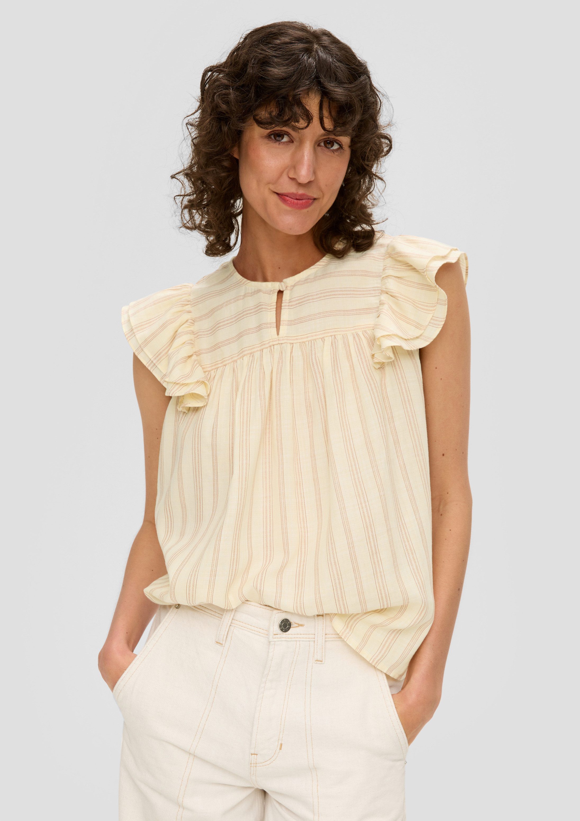 s.Oliver Blusentop Bluse Gemusterte Bluse im Relaxed Fit mit Rüschen-Details