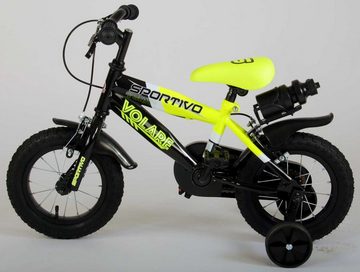 TPFSports Kinderfahrrad Volare Sportivo 12 Zoll mit 2x Handbremse, 1 Gang, (Jungs Fahrrad - Rutschfeste Sicherheitsgriffe), 12 Zoll mit Stützräder und Getränkehalter - Neon Gelb