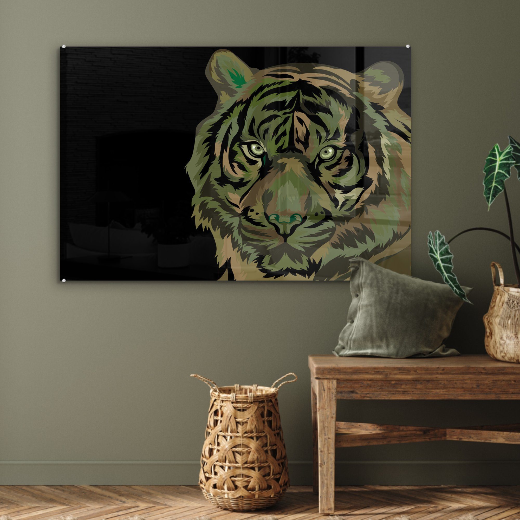 & Tiger Acrylglasbild - Acrylglasbilder Grau, Schlafzimmer (1 Schwarz MuchoWow - St), Wohnzimmer