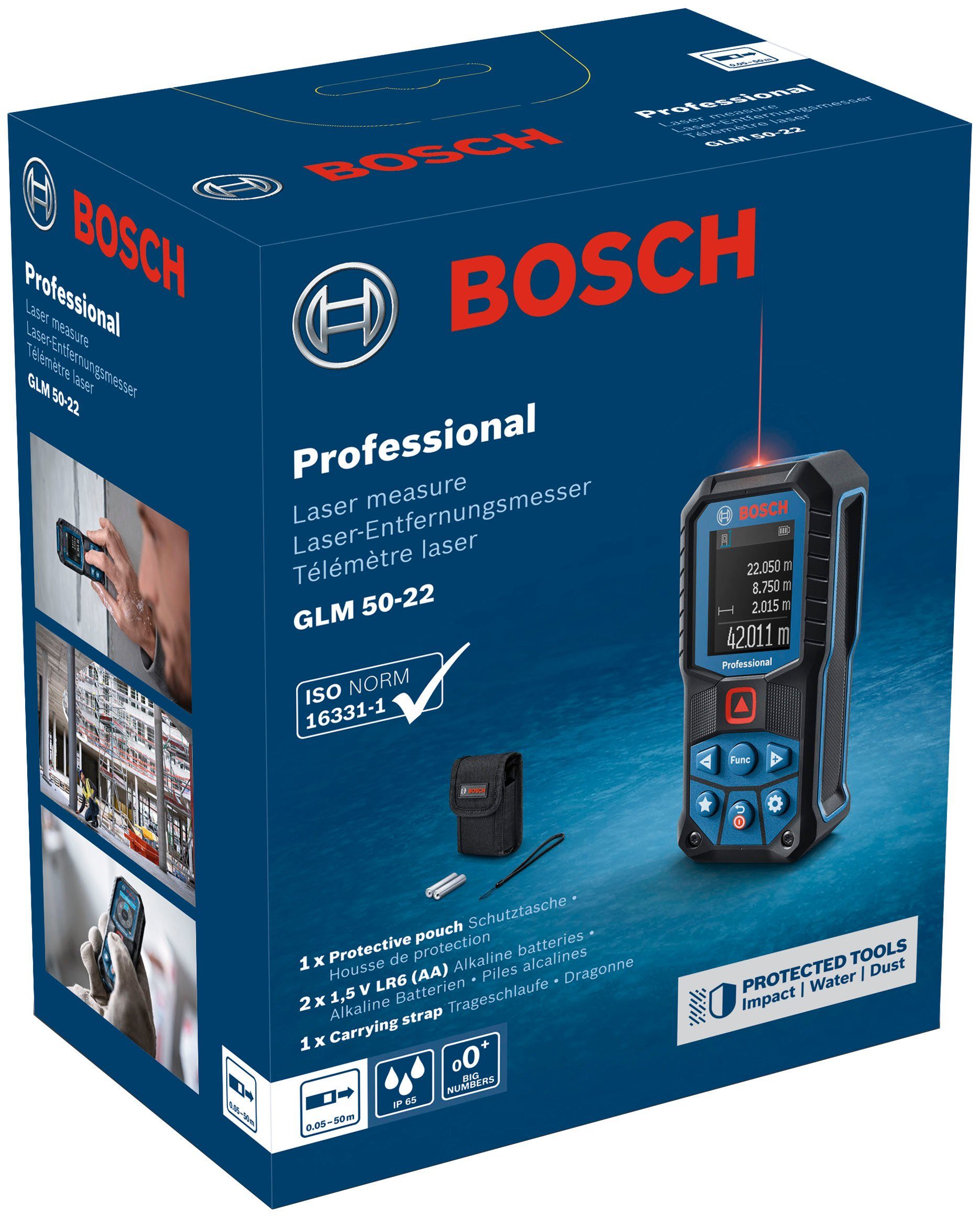Bosch Professional Entfernungsmesser GLM 50-22, Baustellenbedingungen, anpassbar für leicht raue
