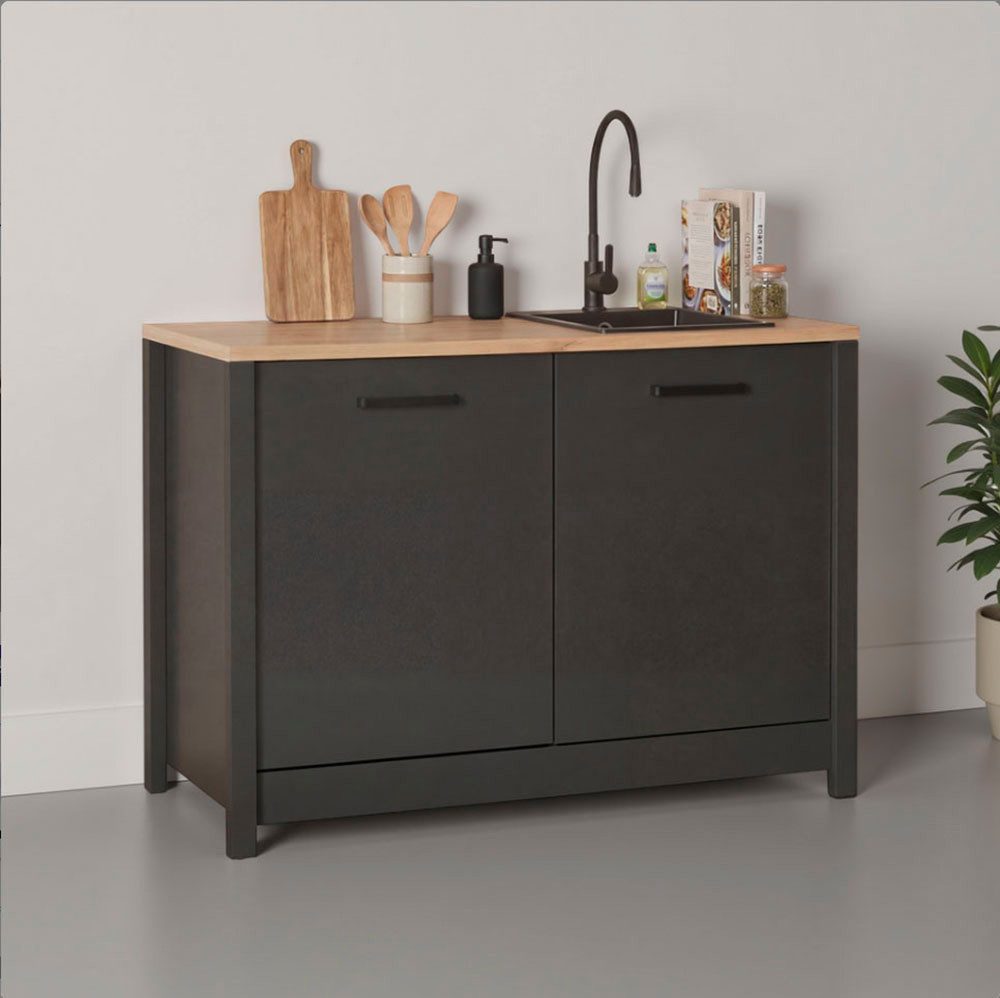 Inter Link Spülenschrank Pienza, Küchenschrank, Spülenunterschrank, HPL-Arbeitsplatte (1-St) Für Spüle & Spülmaschine, Softclose, Füße höhenverstellbar, 130x60x92