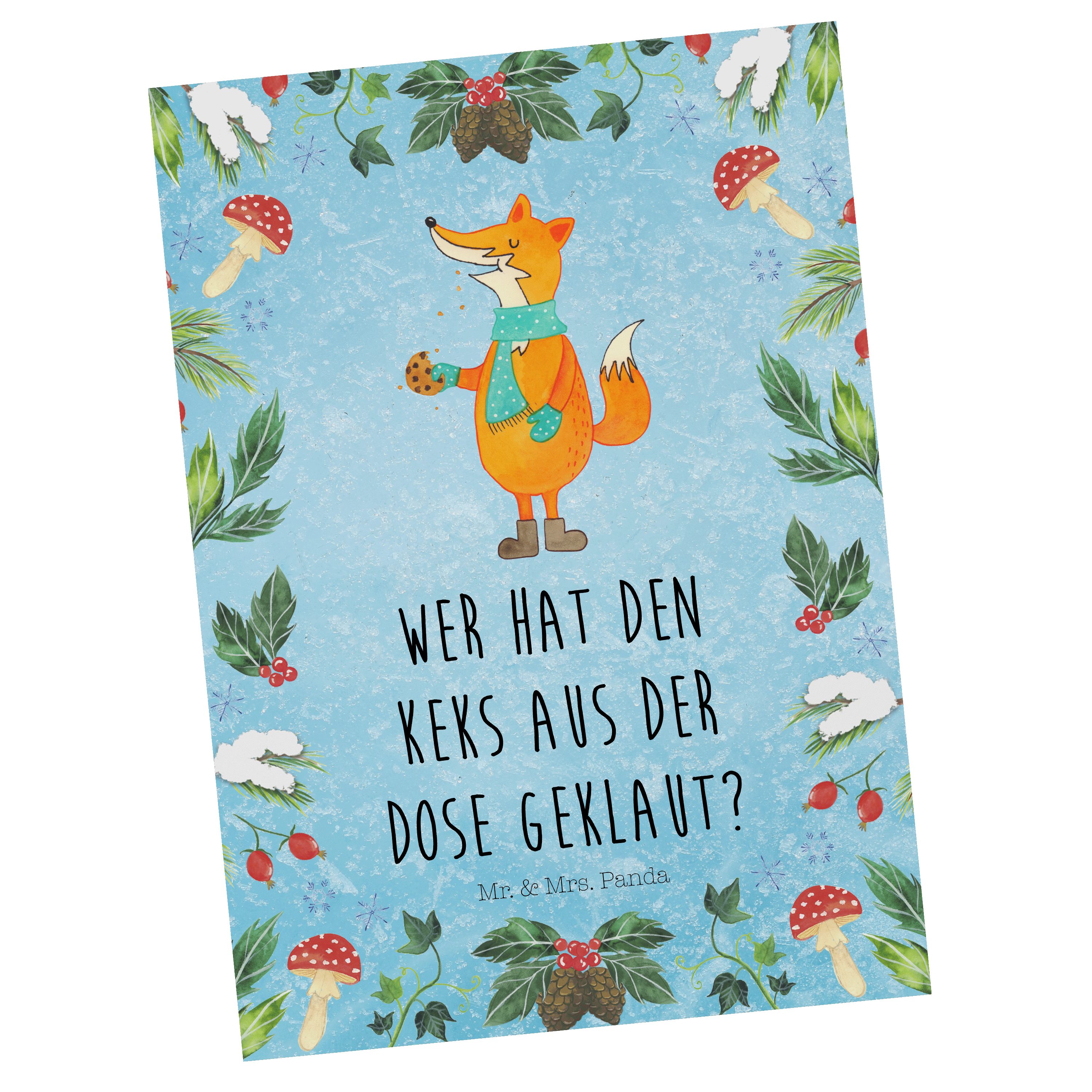 Mr. & Mrs. Panda Postkarte Keksdose Heiligabend, Fuchs Geschenk, - Eisblau Geschenkk Nikolaus, 