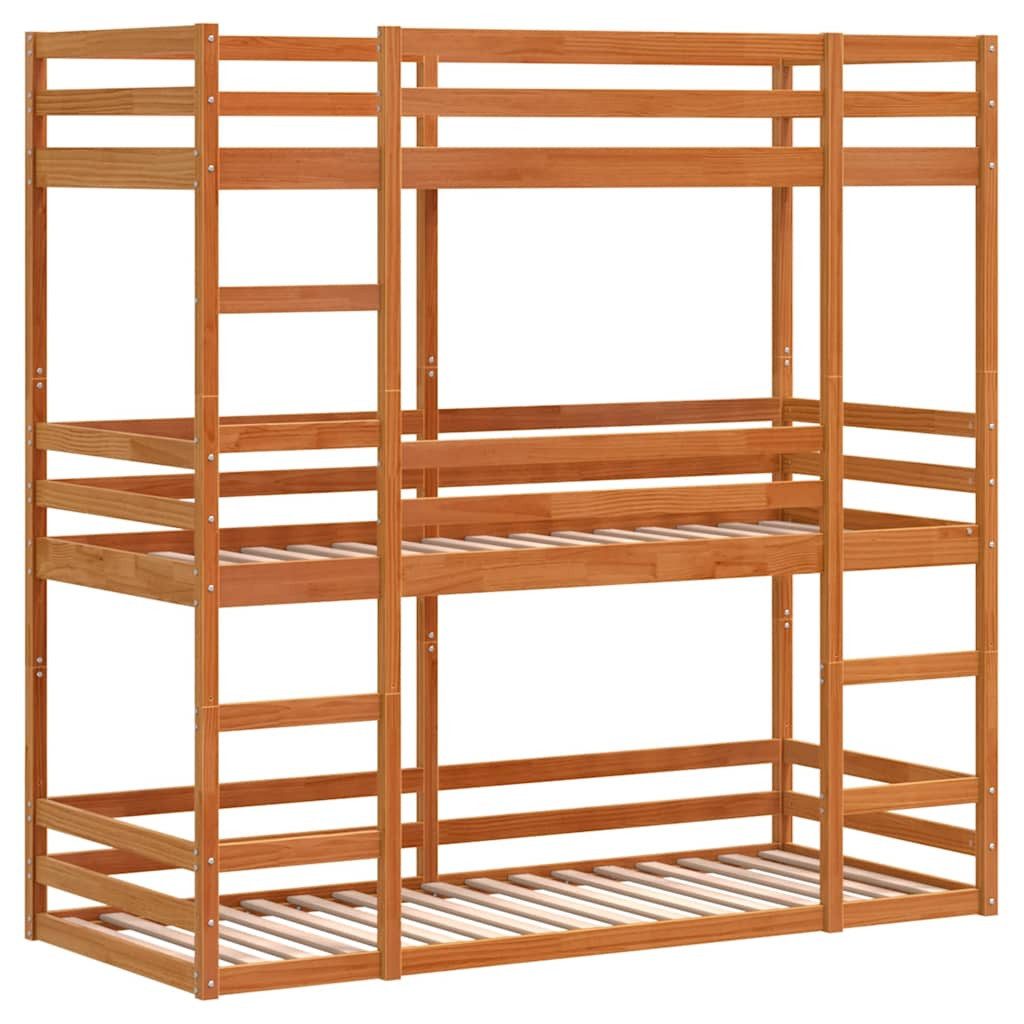vidaXL Bett Dreifach-Etagenbett Wachsbraun 90x200 cm Massivholz Kiefer