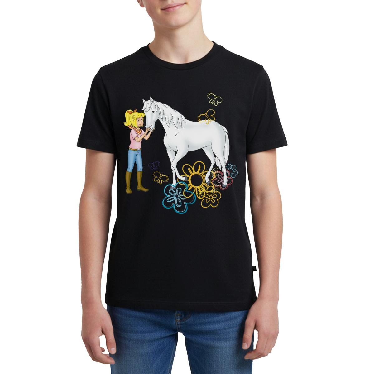 Spreadshirt T-Shirt Bibi Und Tina Bibi Kuschelt Mit Stute Sabrina Teenager Premium T-Shirt (1-tlg)