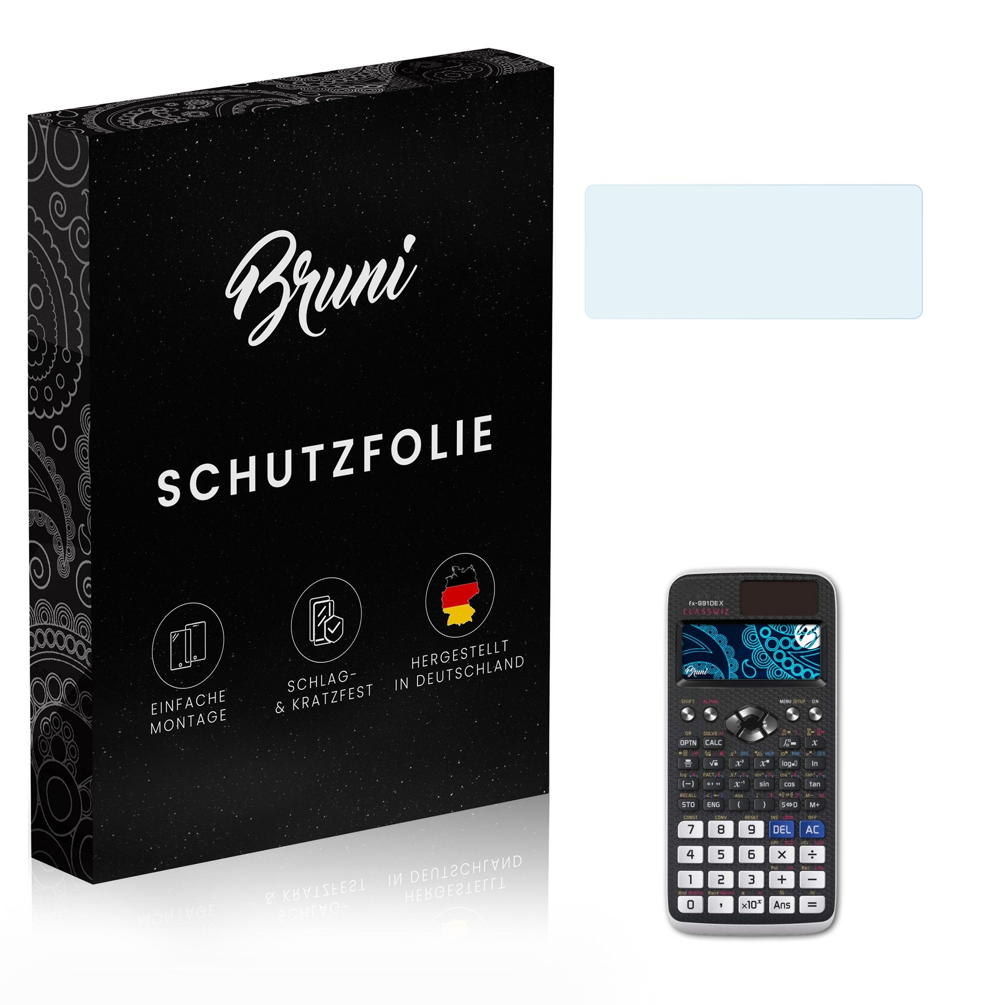 Bruni Schutzfolie Glasklare Displayschutzfolie für Casio FX-991DE X, (2 Folien), praktisch unsichtbar