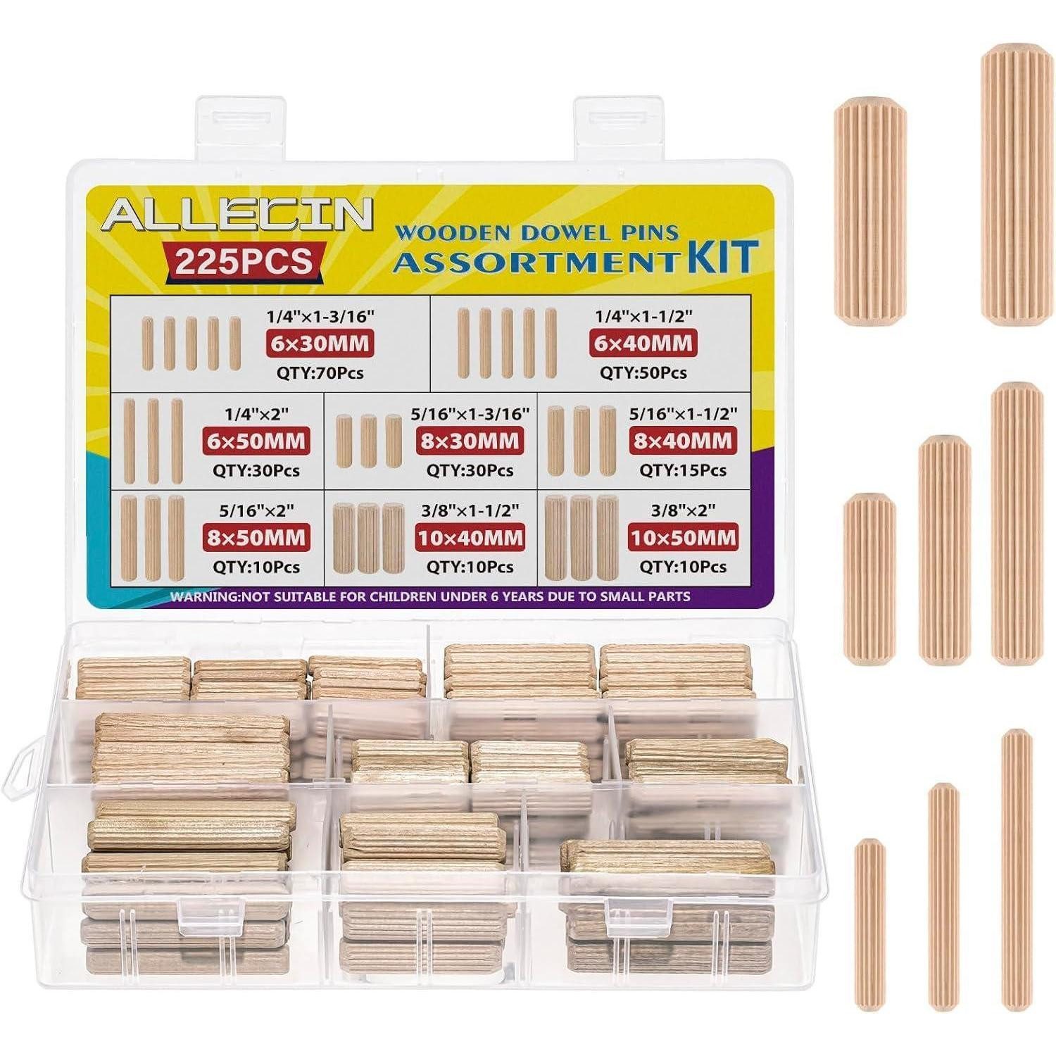 LuxusKollektion Holzdübel Holzdübel-Set geriffelt 8 Größen Heimwerken
