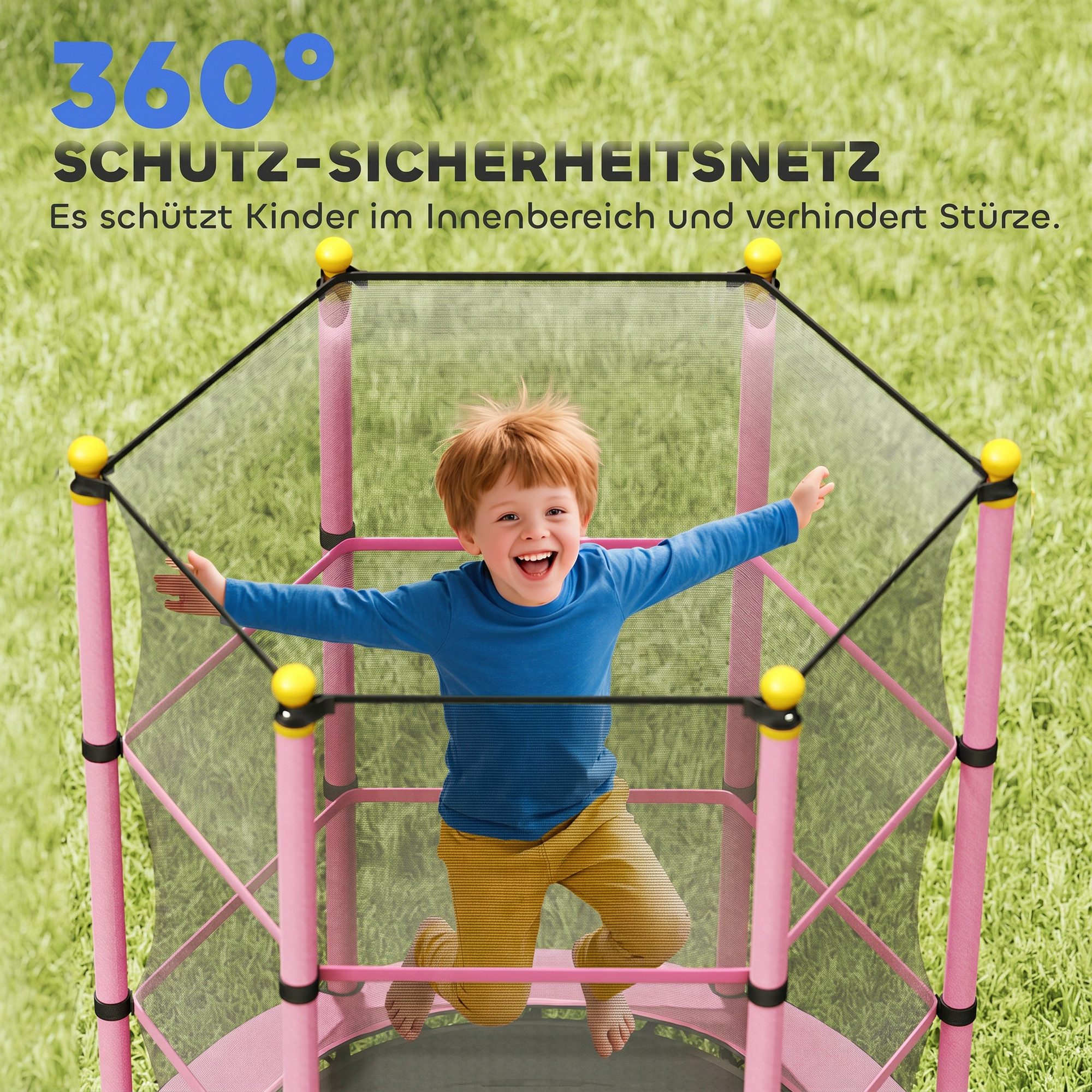 HOMCOM Kindertrampolin Trampolin Outdoor mit Sicherheitsnetz, Randabdeckung, Ø 140 cm, (Indoor Trampolin, 1 tlg., Trampolin), für Kinder 3-10 Jahre, bis 50 kg b – Bild 5 von 5