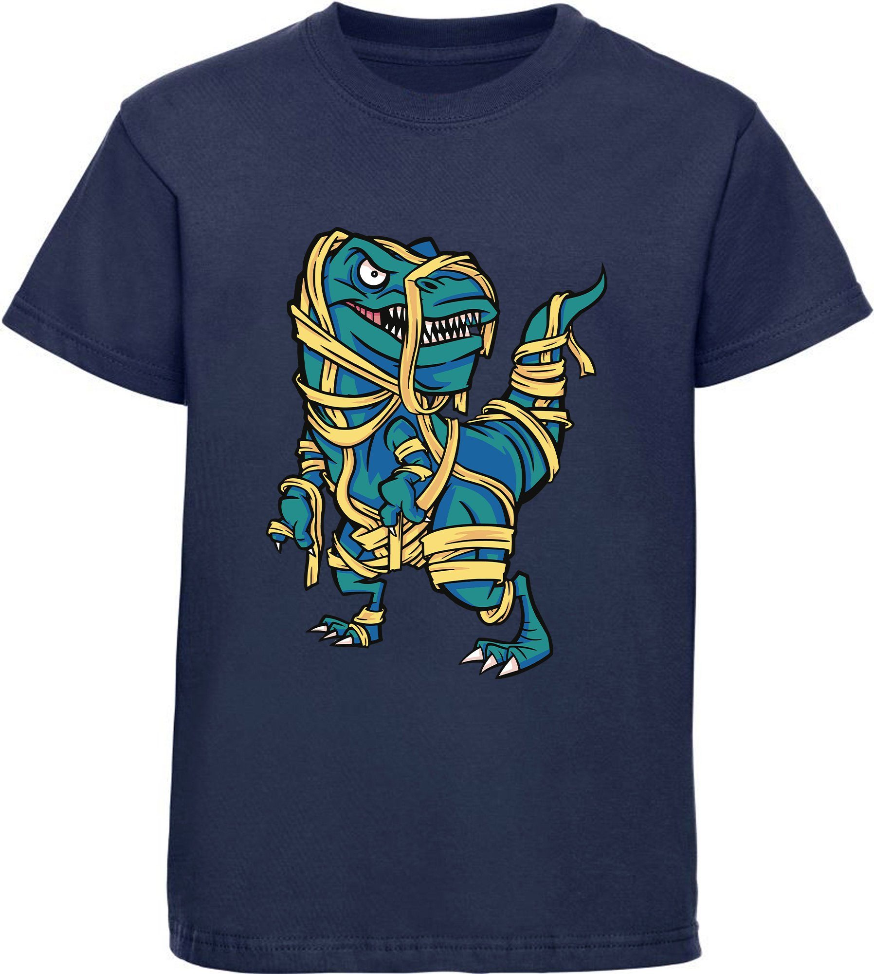 Print-Shirt bedrucktes Kinder T-Shirt T-Rex in Papier eingewickelt
