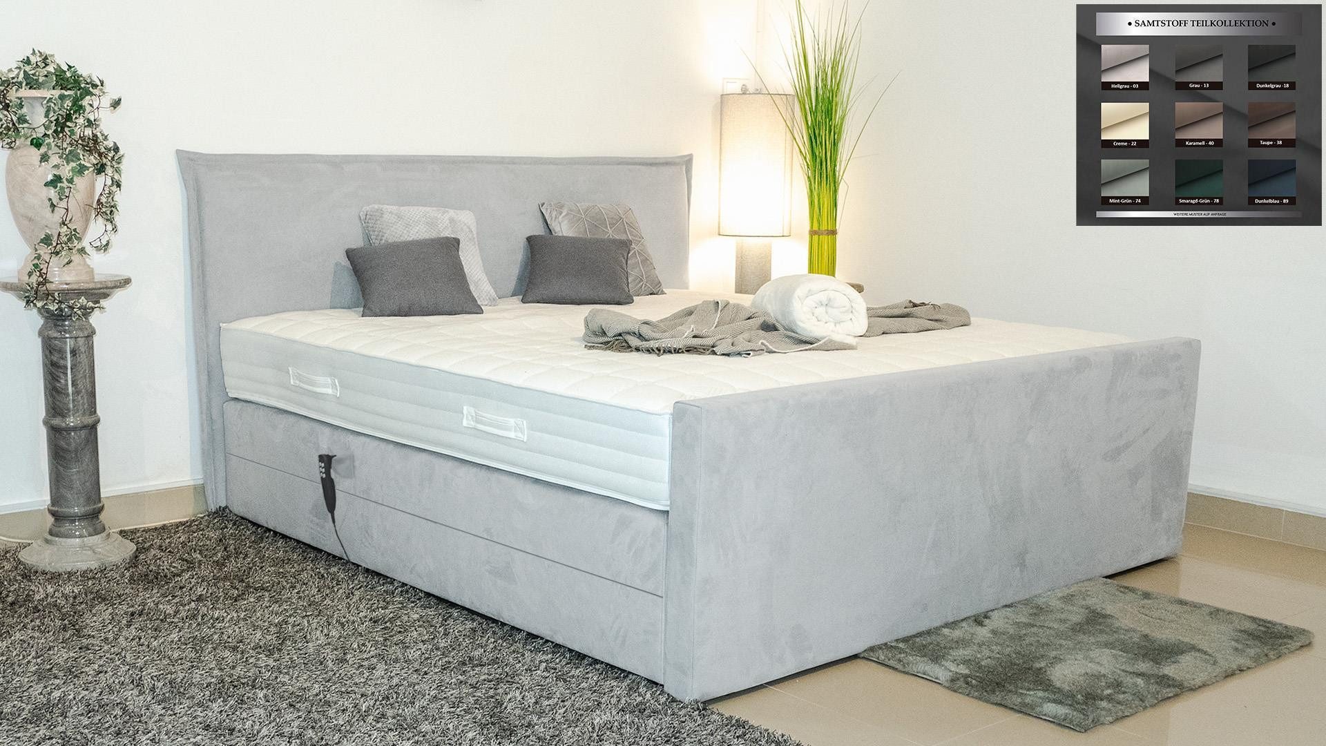 PAARA Boxspringbett Madrid elektrische verstellung mit Motor, mit Fussteil und mit einzigartigem Belüftungssystem