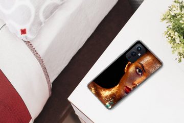 MuchoWow Handyhülle Make-up - Gold - Frau - Luxus - Glitzer - Kunst, Phone Case, Handyhülle OnePlus 9, Silikon, Schutzhülle