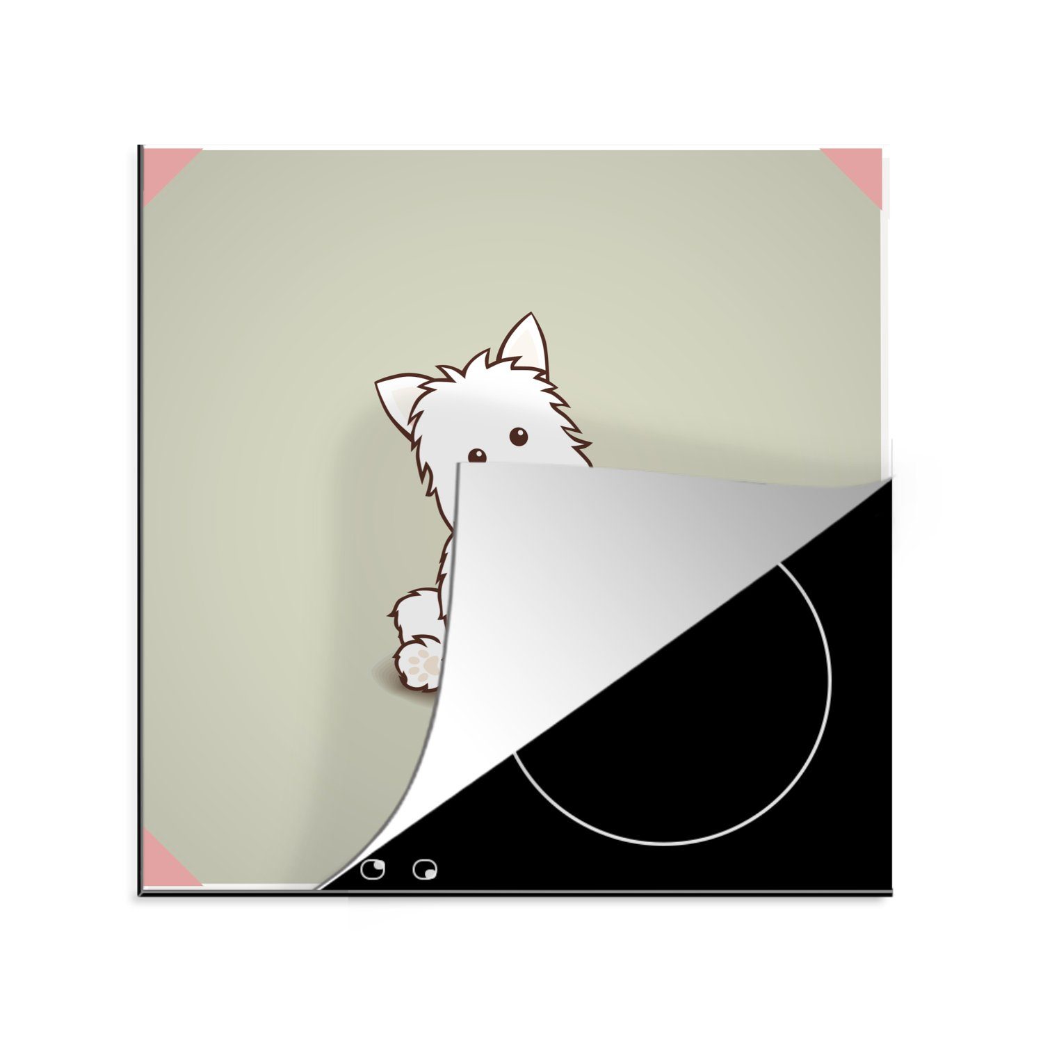 Arbeitsplatte Ceranfeldabdeckung, MuchoWow (1 eines 78x78 küche cm, für Eine weißen Herdblende-/Abdeckplatte Hintergrund, auf Illustration Welpen Vinyl, grauem tlg),