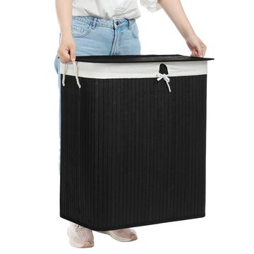 SONGMICS Wäschekorb, aus Bambus, mit 2 Fächern, herausnehmbarem, 100 L