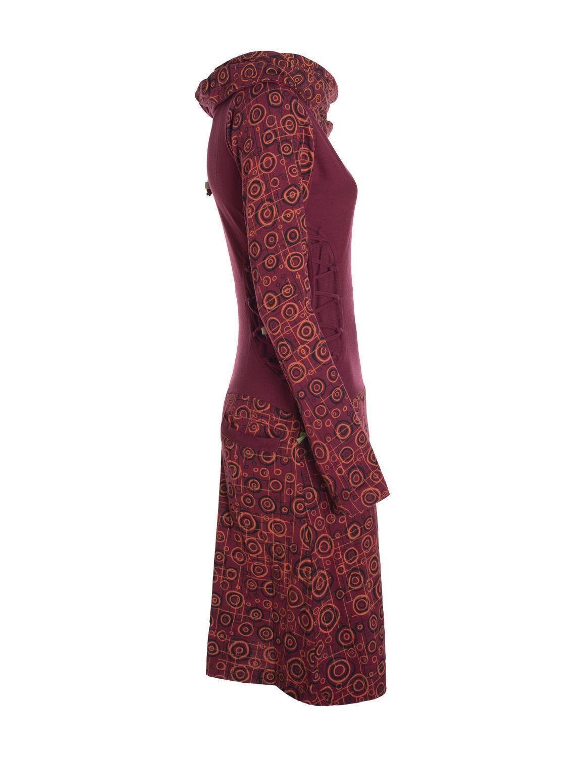 Vishes Jerseykleid Langarm Strickkleid Sweatshirtkleid mit Schnürung Elfen, Hippie, Boho, Goa Style