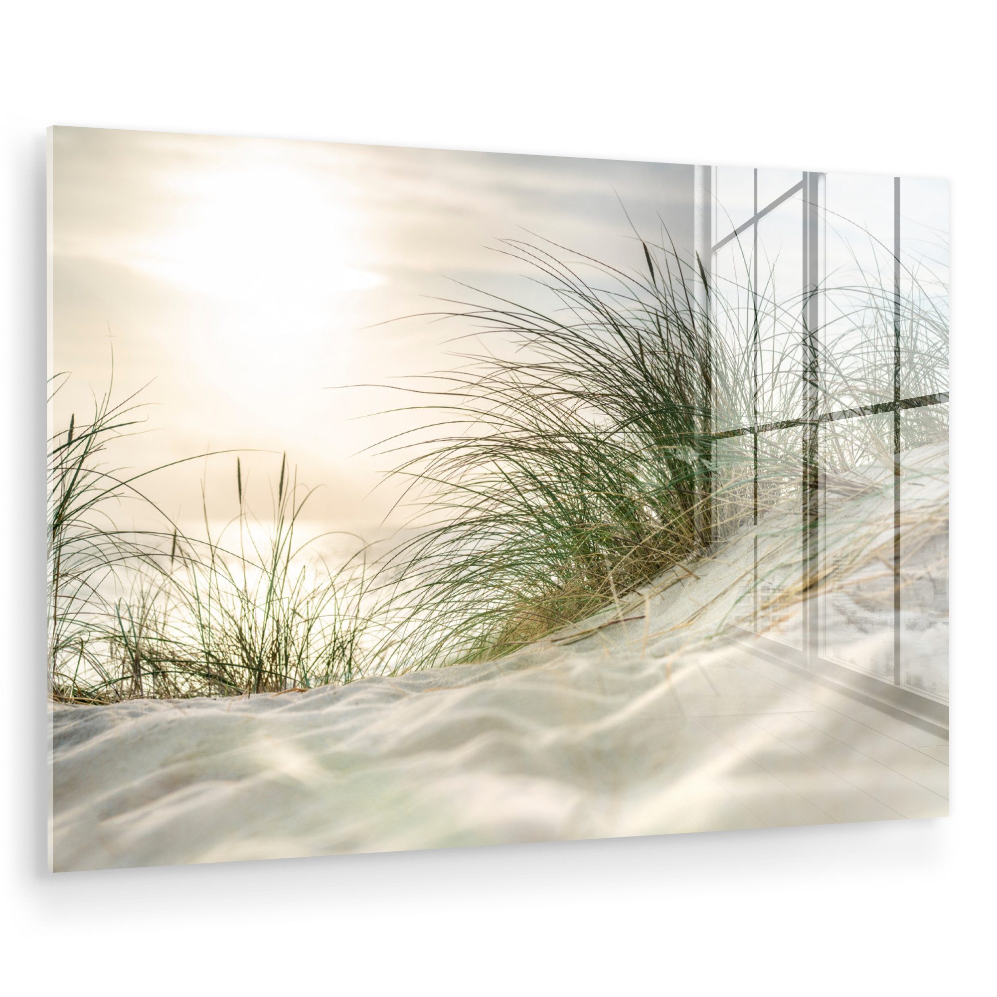 MuchoWow Acrylglasbild Dünen - Watteninseln - Wasser, Inkl. Aufhängung, Glasbilder Wohnzimmer, Schlafzimmer, Flur & Esszimmer, 30x20 cm