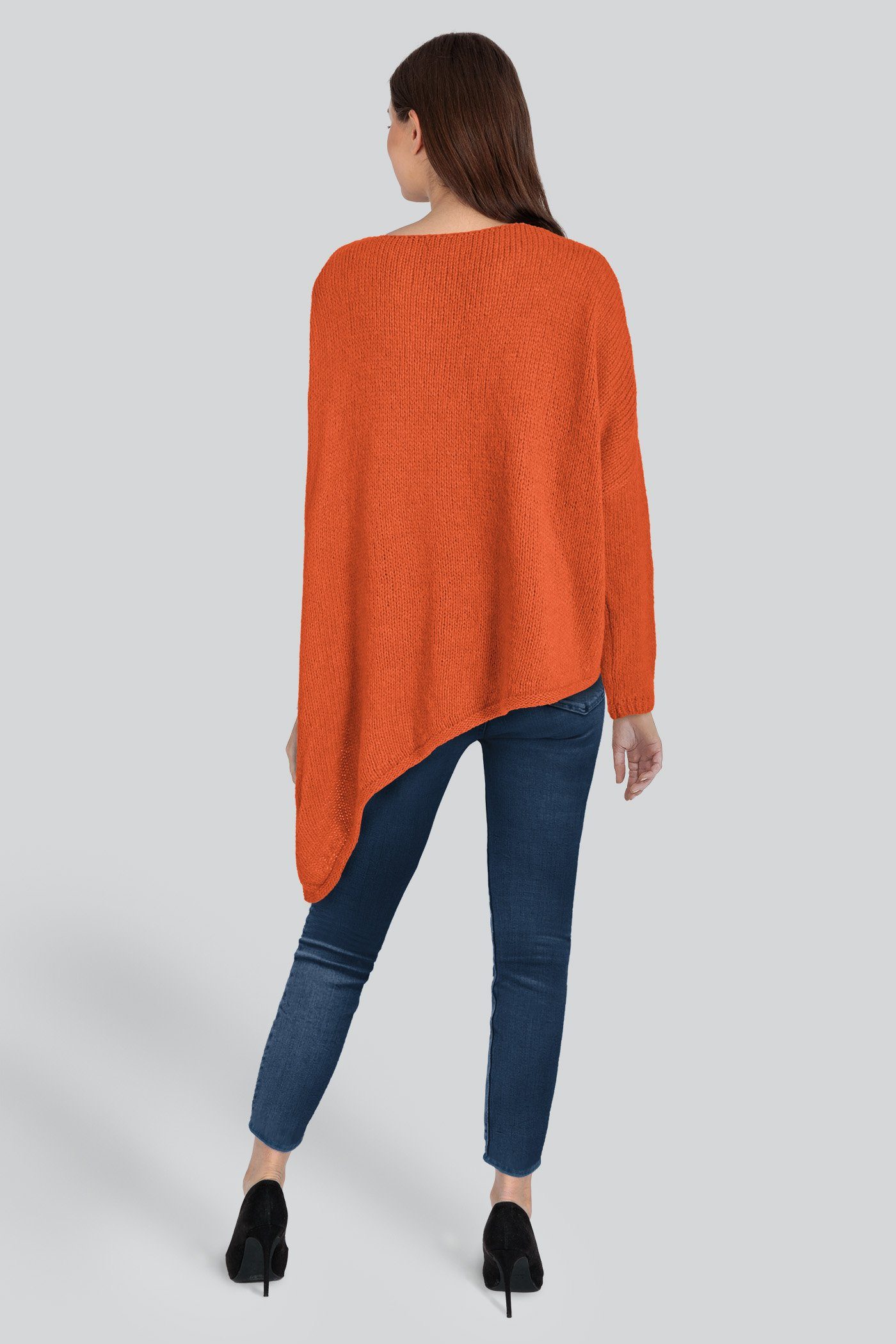 V-Ausschnitt Damen PEKIVESSA Grobstrick-Pullover orange oversized langarm Strickpullover Asymmetrischer (1-tlg)