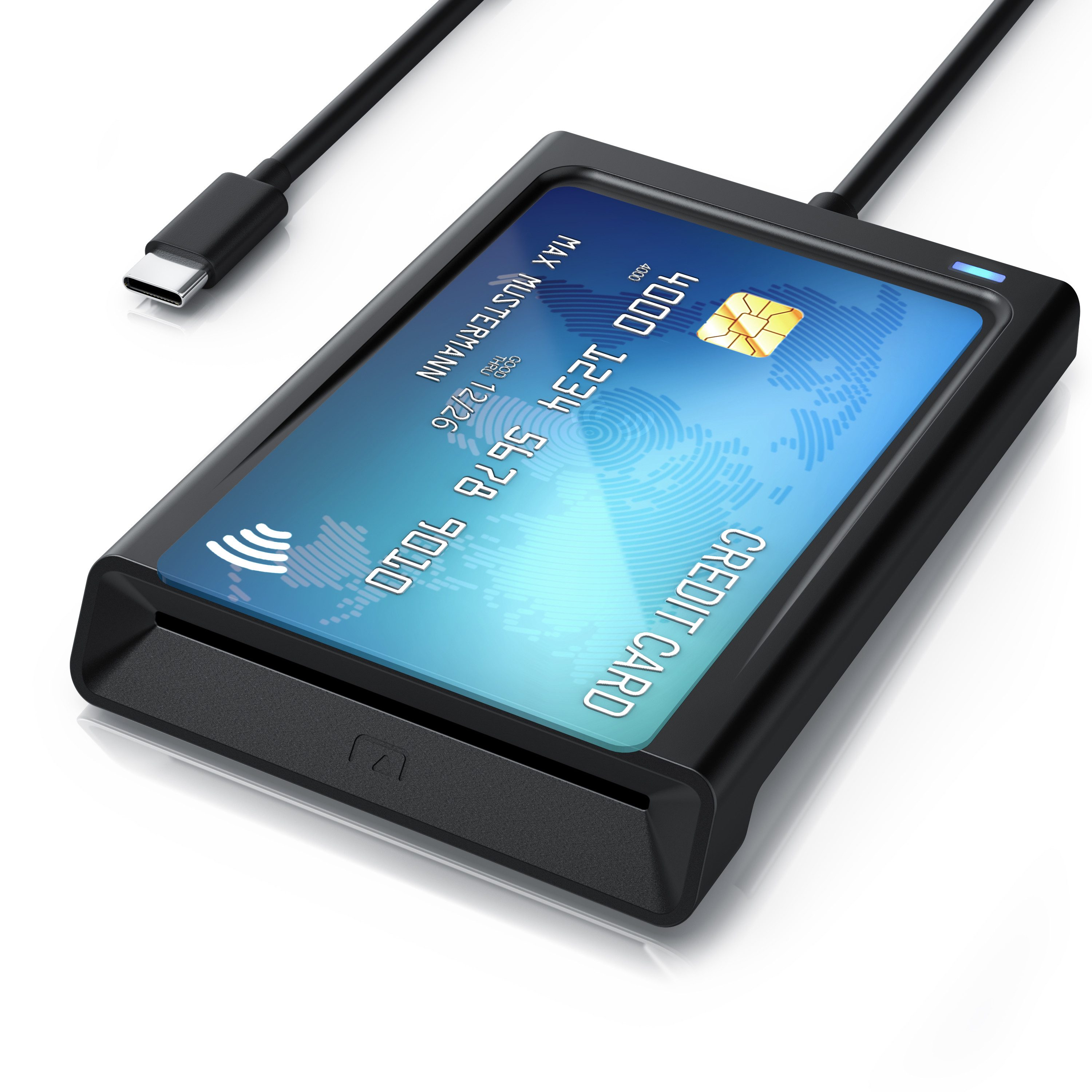 CSL Speicherkartenleser USB C Smart Card Reader mit NFC, Chipkartenleser, SIM Kartenlesegerät, für Personalausweis Gesundheitskarte Bankkarte, Mac OS X, Win 11 komp.