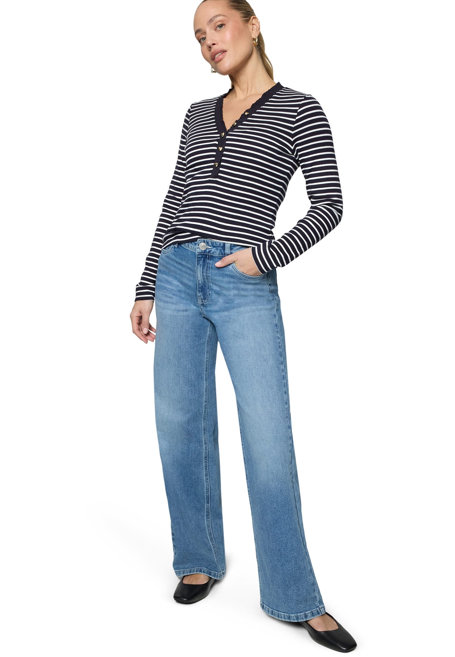 Zero Kurzarmshirt Damen mit Knopfleiste (1-tlg) weiteres Detail