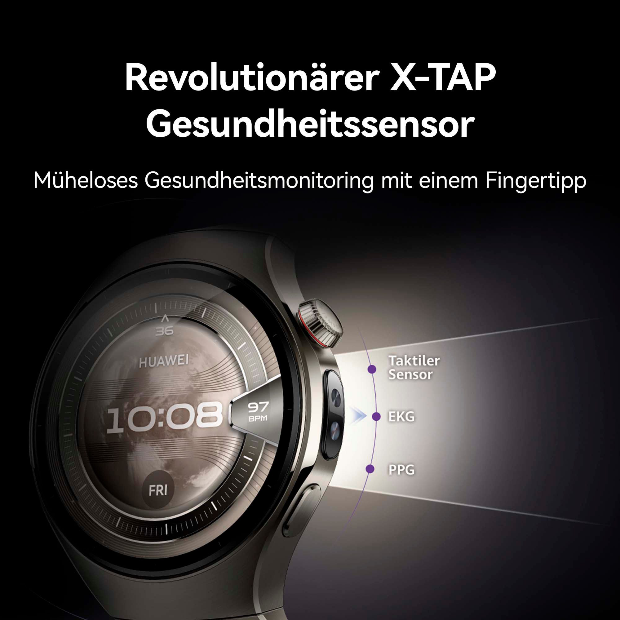 Huawei WATCH 5 46mm Smartwatch (3,8 cm/1,5 Zoll, Harmony OS), X-TAP, Health Glance, Titanium, Kompatibel mit iOS & Android