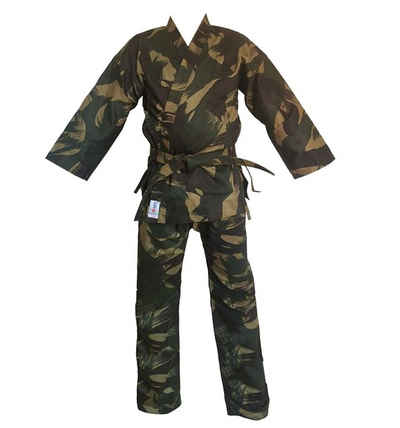 BAY-Sports Karateanzug Woodland Camouflage Karatehose und Karatejacke, 100% Baumwolle, Größe 140 - 200, 10 OZ, inkl Gürtel, Karate Gi