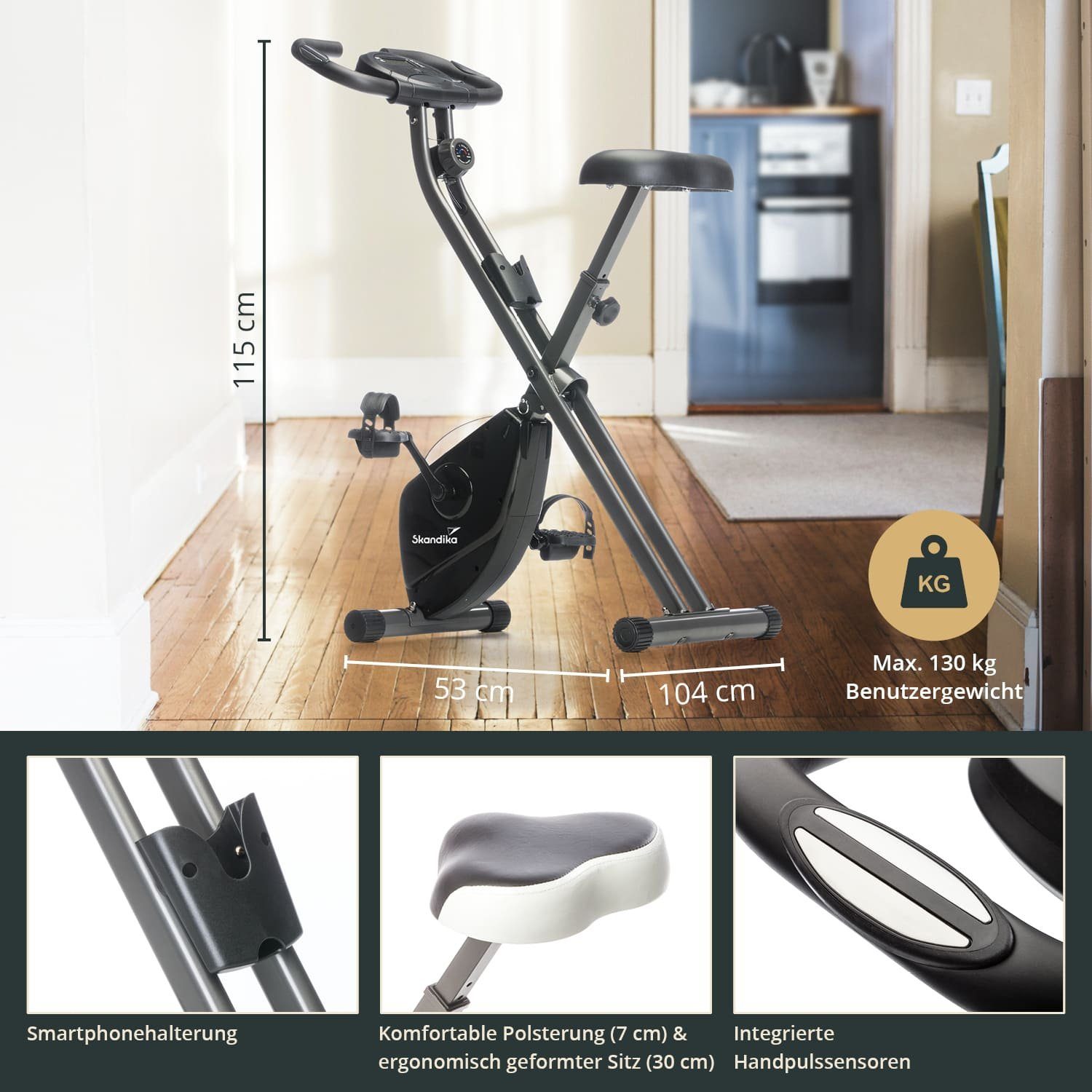 Heimtrainer Handpuls-Sensoren, mit Skandika Hometrainer, Foldaway X-1000 LCD klappbar Magnetwiderstand, X-Bike,