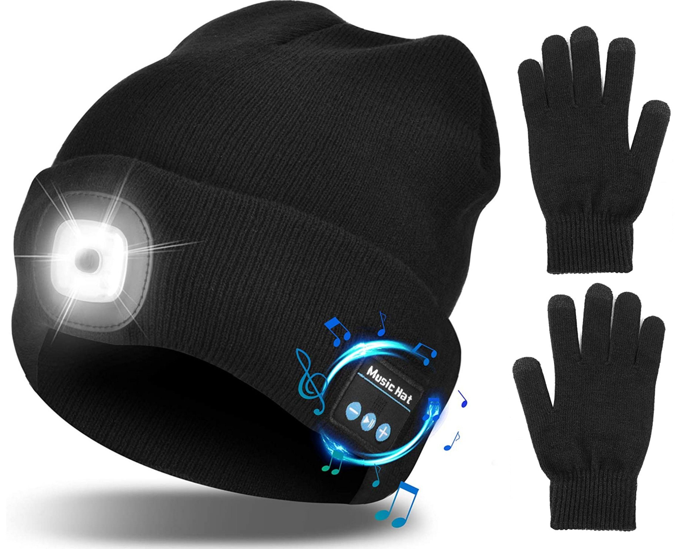 Vaxiuja Strickmütze Bluetooth Beanie-Mütze,LED-Strickmütze Kopfhörer