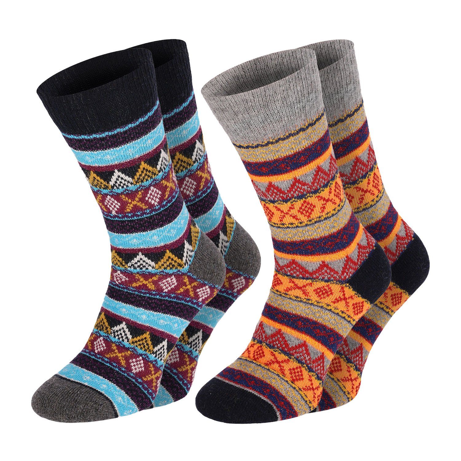 Chili Lifestyle Norwegersocken WOOL COLOR Wollsocken Schafwolle Шкарпетки in buntem Mustermix (Multipack, 2-Paar, 2 Farbdesigns) Weichbund ohne Gummidruck