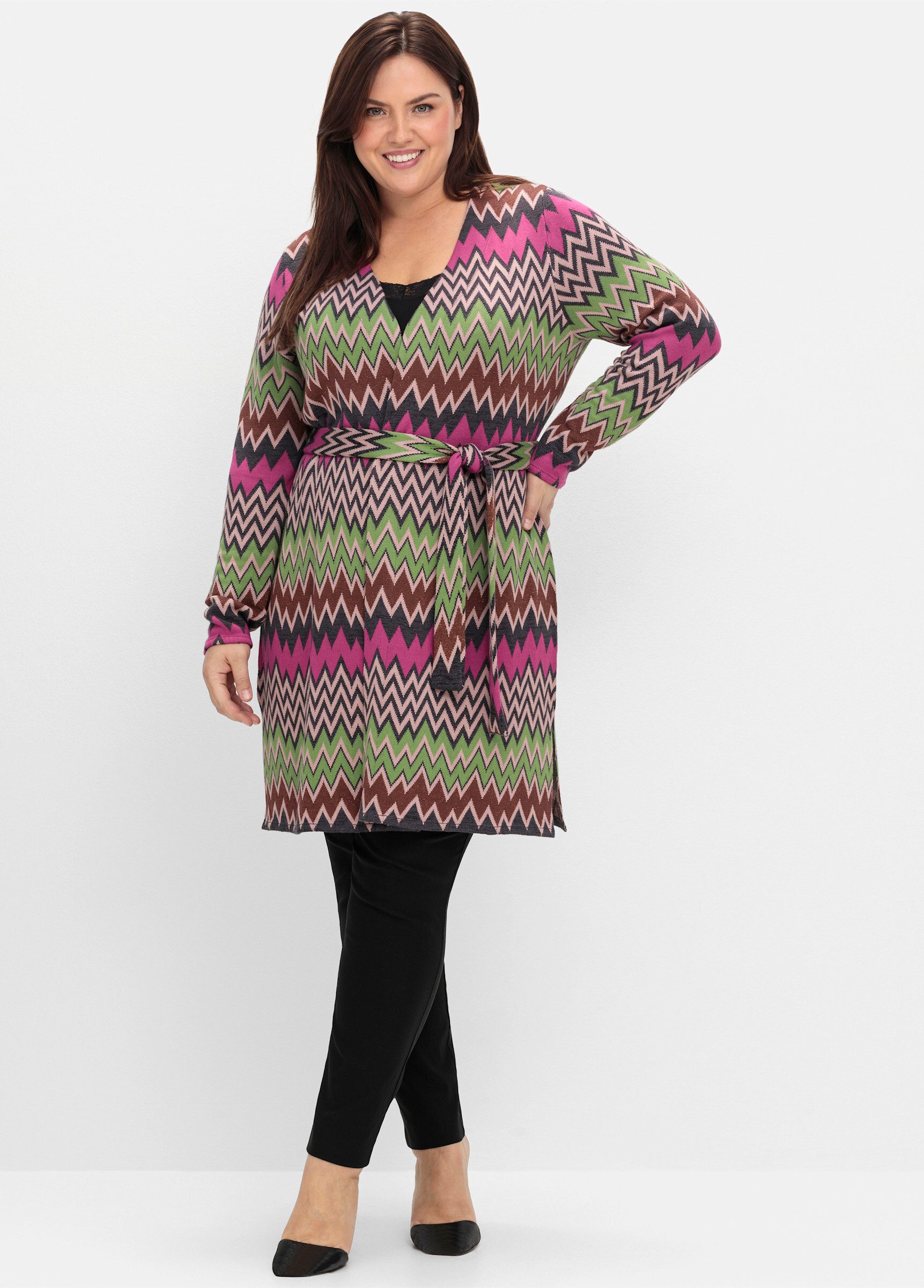 sheego by Joe Browns Strickjacke Longstrickjacke . im Zickzack-Jacquardmust günstig online kaufen