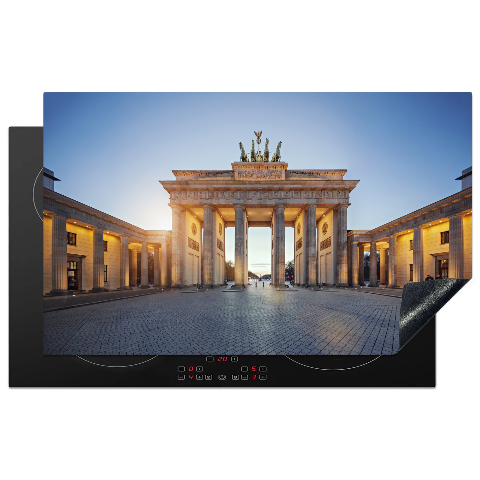 MuchoWow Herdblende-/Abdeckplatte Brandenburger Tor - Berlin - Sonnenaufgang, Vinyl, (1 tlg), 83x51 cm, Ceranfeldabdeckung, Arbeitsplatte für küche