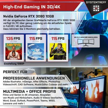 SYSTEMTREFF Gaming-PC (AMD Ryzen 7 7800X3D, GeForce RTX 3080, 32 GB RAM, 1000 GB SSD, Wasserkühlung, Windows 11, WLAN)