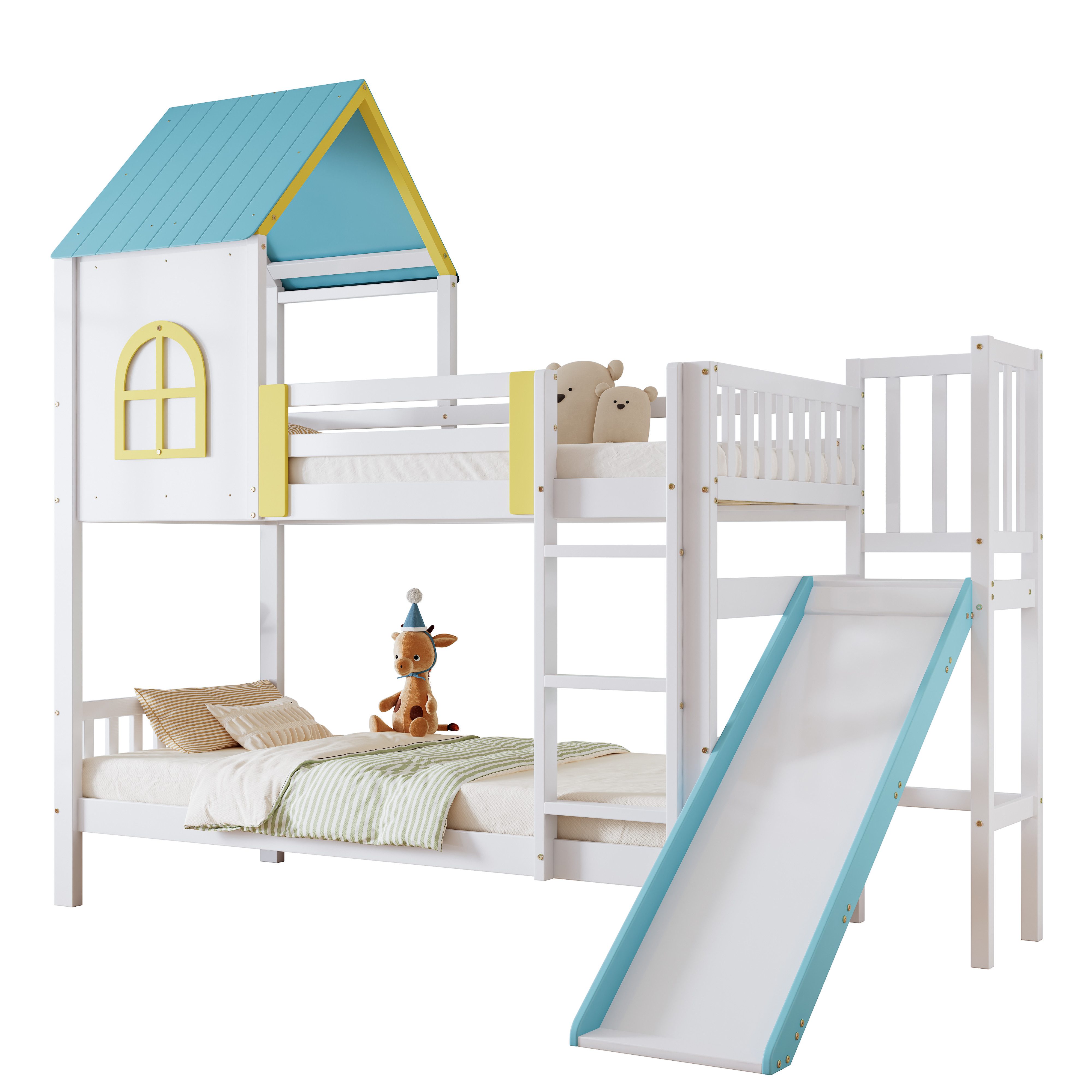 Merax Etagenbett, 90x200cm Kinderbett mit Dach günstig online kaufen